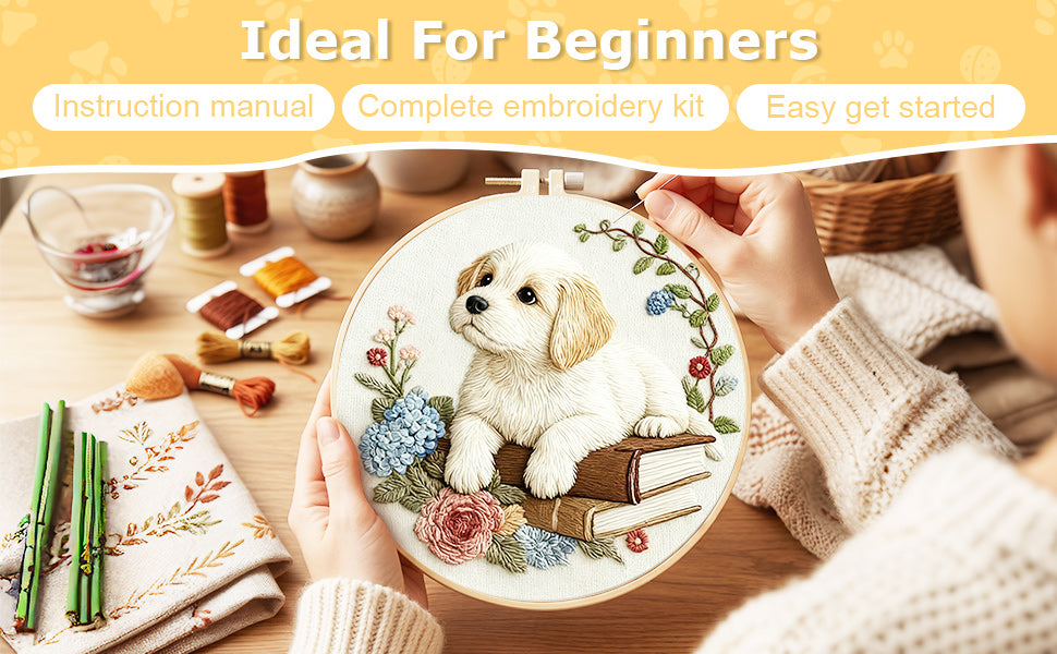 Dog - DIY Embroidery Cross Stitch Kit with Pattern Cotton Threads Needles Hoop 29x29CM/11.42x11.42in