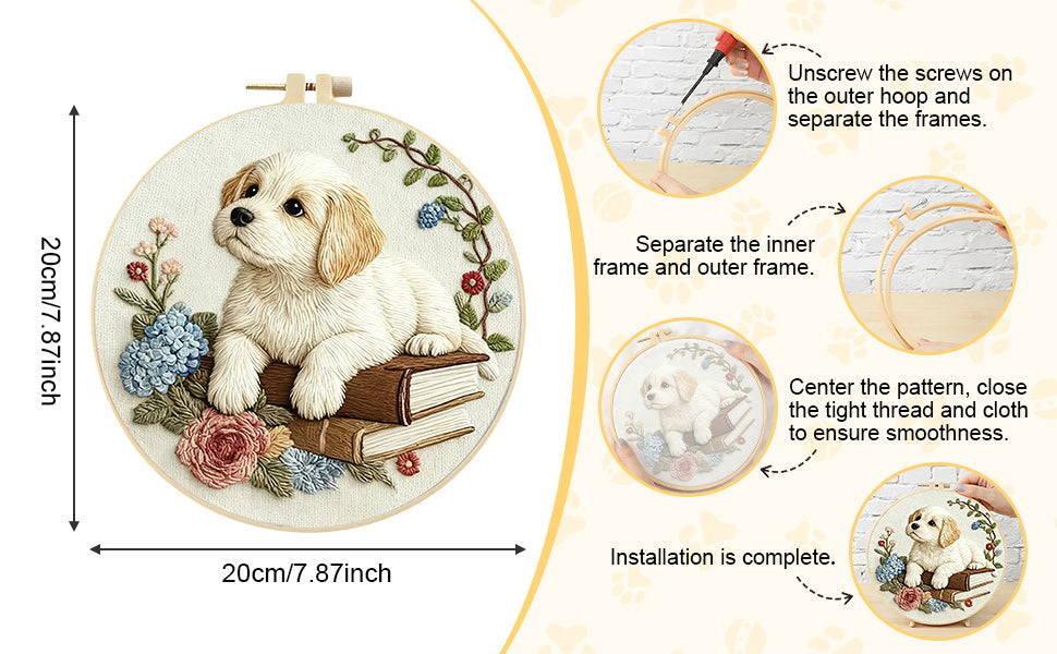 Dog - DIY Embroidery Cross Stitch Kit with Pattern Cotton Threads Needles Hoop 29x29CM/11.42x11.42in