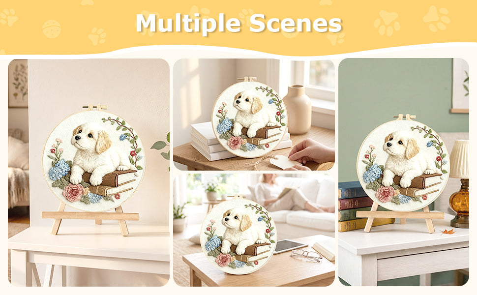 Dog - DIY Embroidery Cross Stitch Kit with Pattern Cotton Threads Needles Hoop 29x29CM/11.42x11.42in