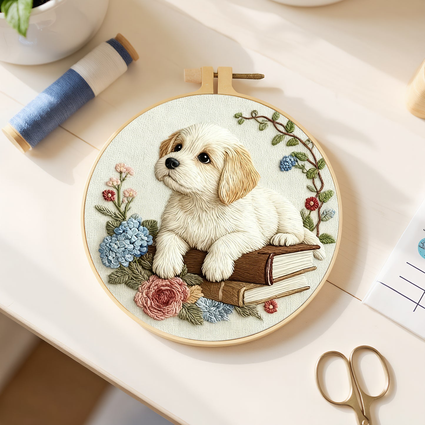 Dog - DIY Embroidery Cross Stitch Kit with Pattern Cotton Threads Needles Hoop 29x29CM/11.42x11.42in