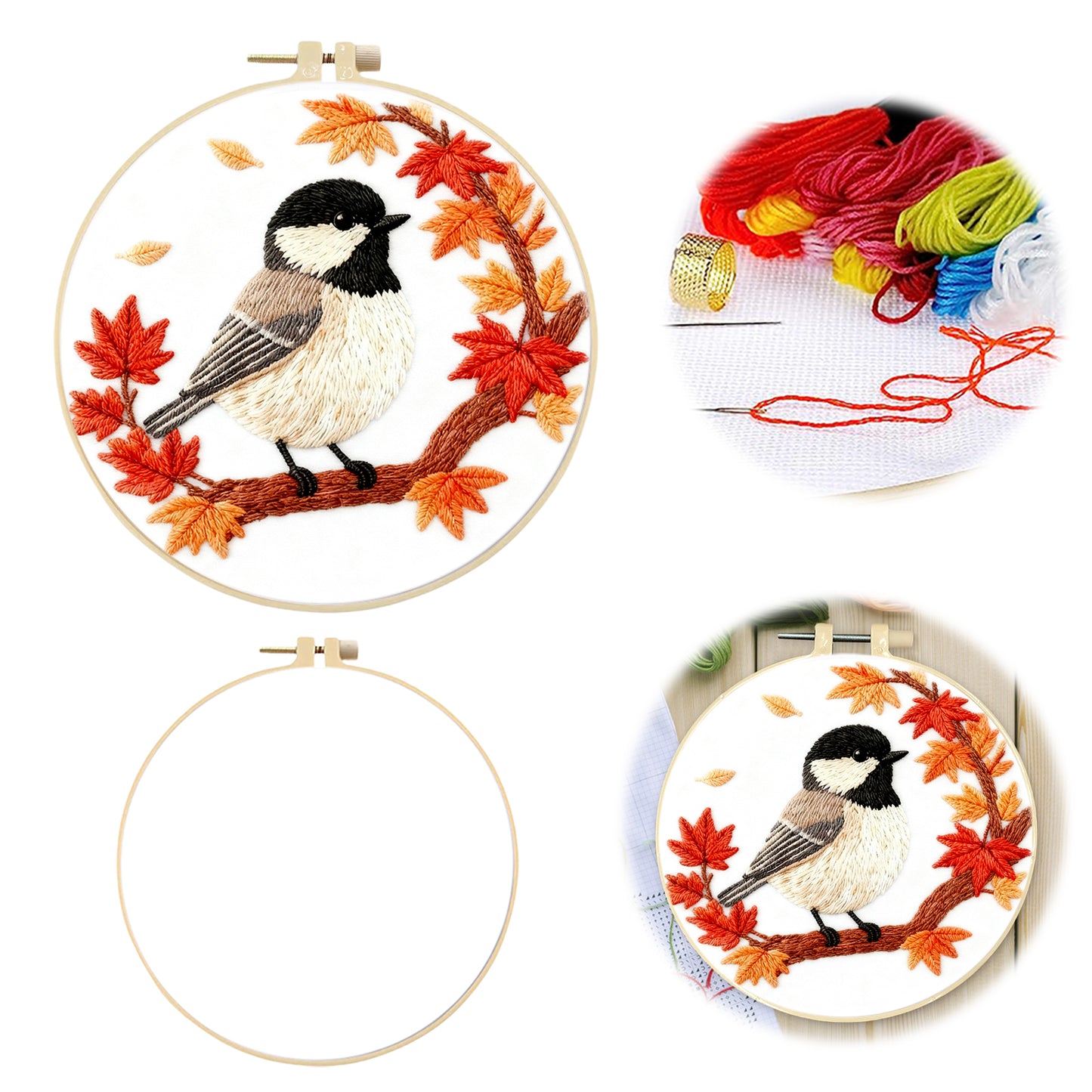 Robin - DIY Embroidery Cross Stitch Kit with Pattern Cotton Threads Needles Hoop 29x29CM/11.42x11.42in