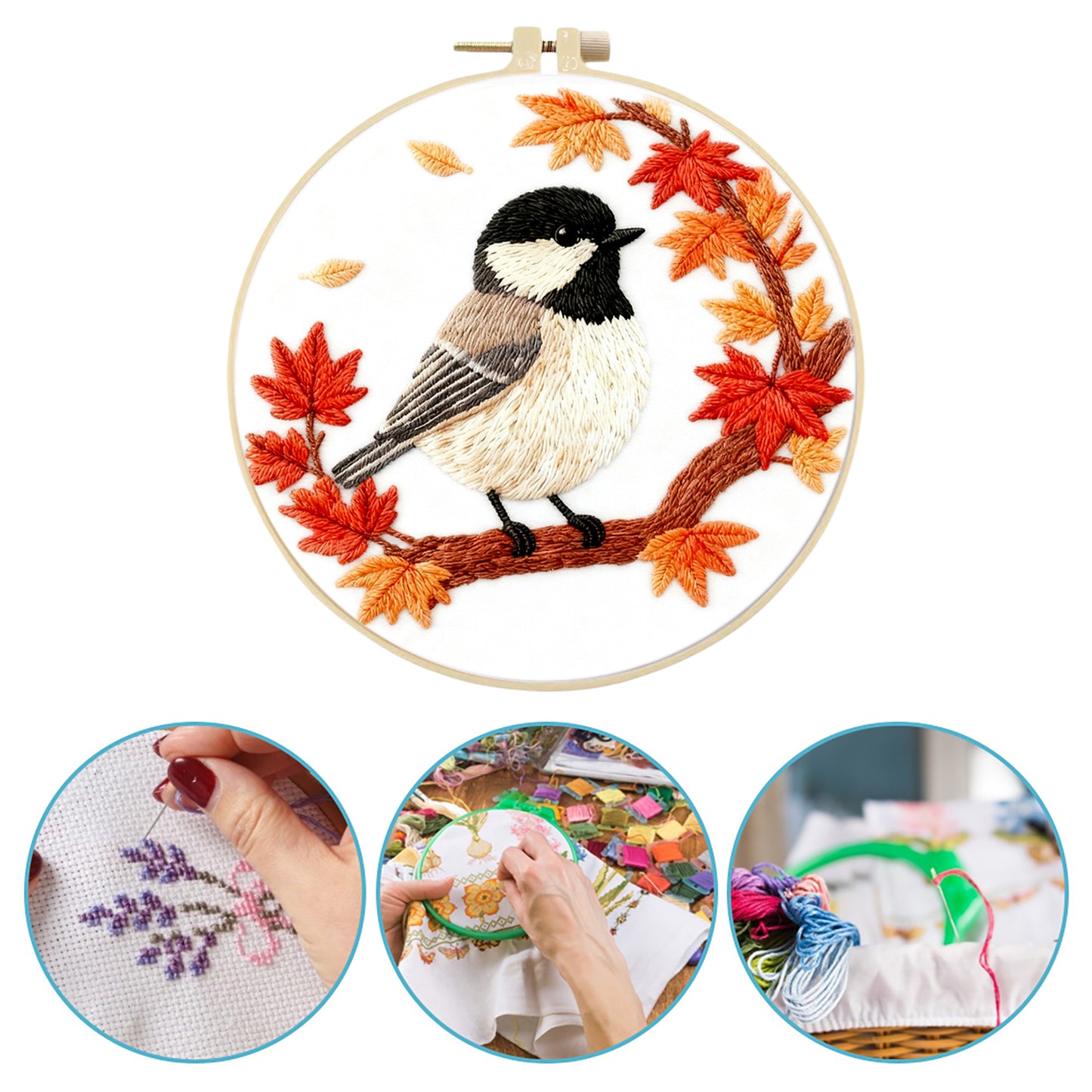 Robin - DIY Embroidery Cross Stitch Kit with Pattern Cotton Threads Needles Hoop 29x29CM/11.42x11.42in