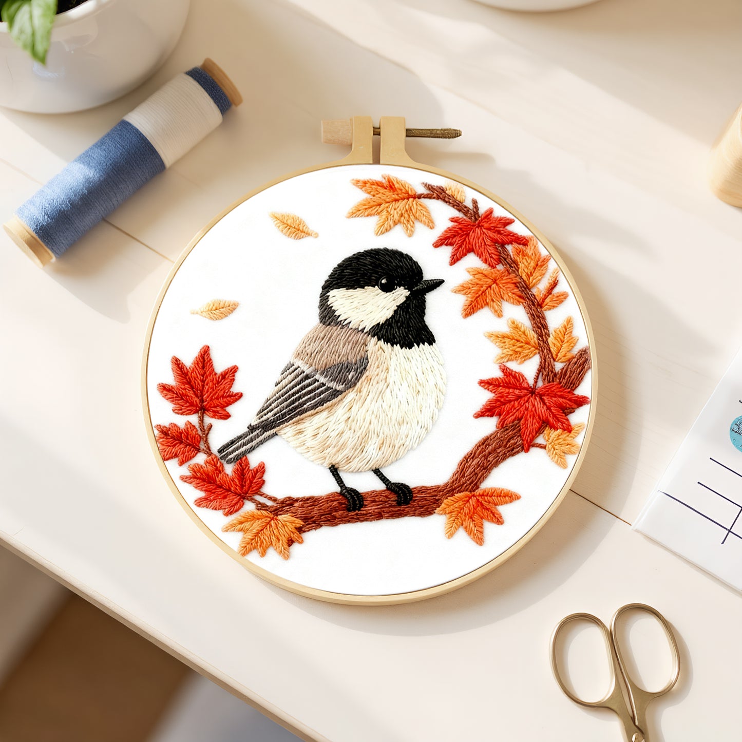 Robin - DIY Embroidery Cross Stitch Kit with Pattern Cotton Threads Needles Hoop 29x29CM/11.42x11.42in