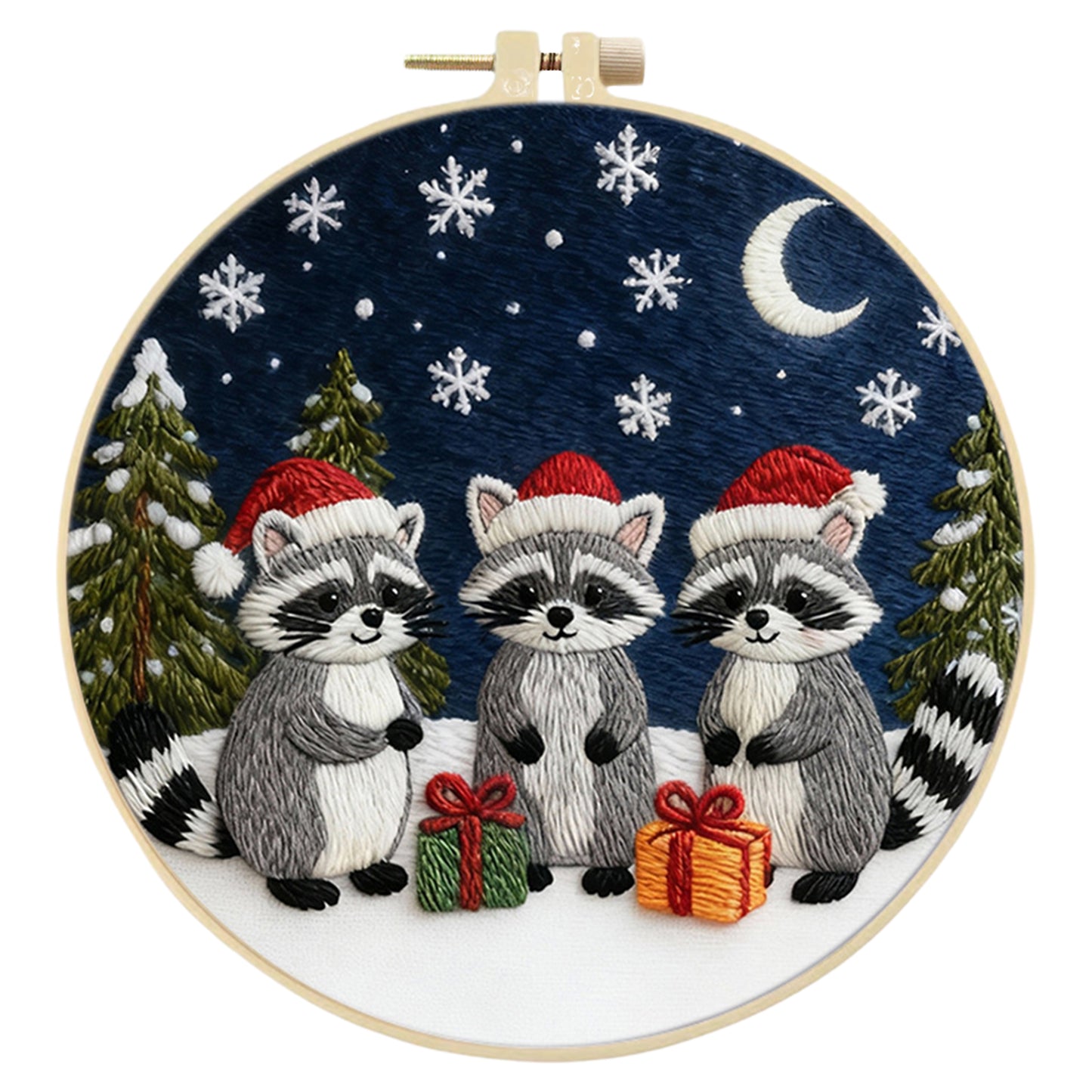 Raccoon - DIY Embroidery Cross Stitch Kit with Pattern Cotton Threads Needles Hoop 29x29CM/11.42x11.42in