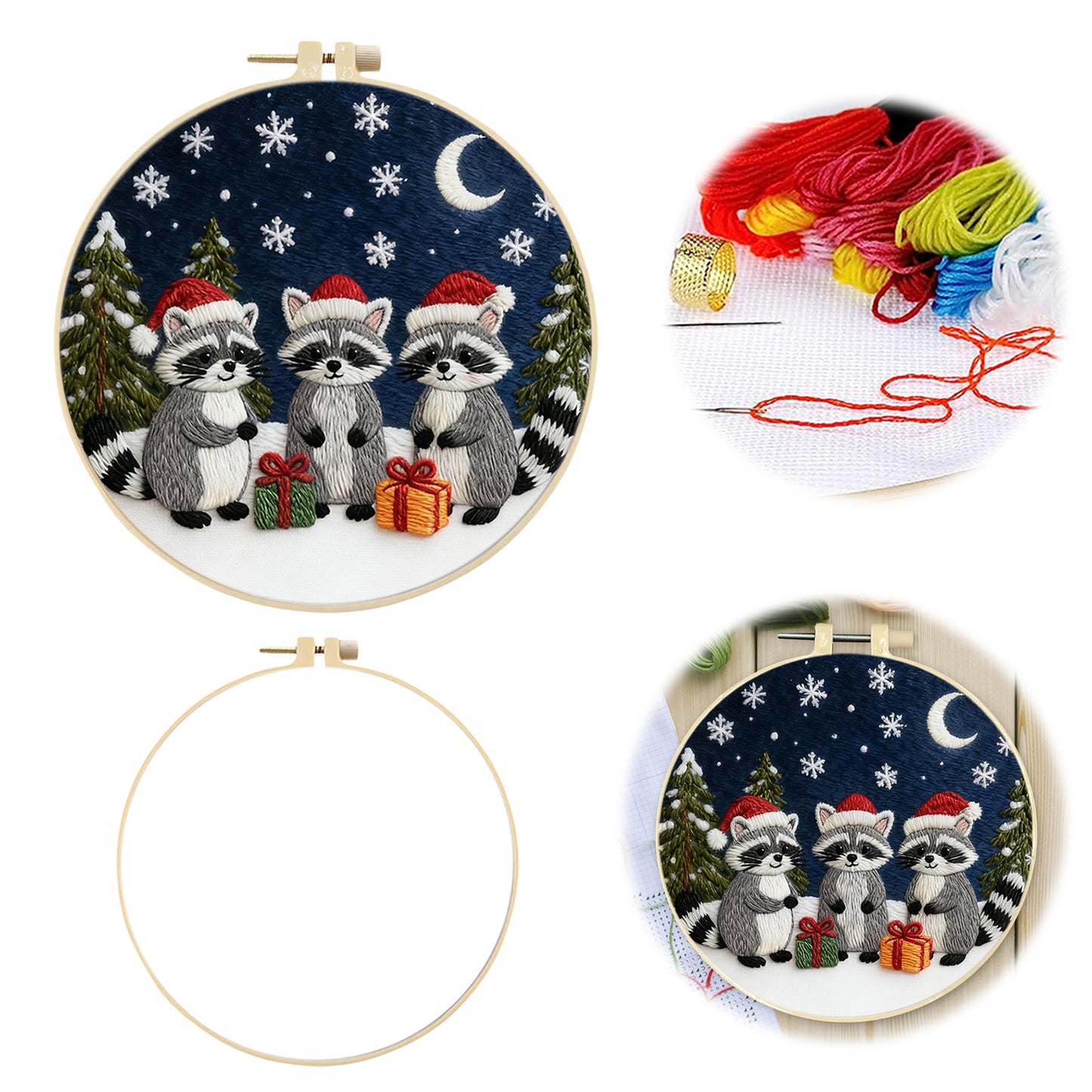 Raccoon - DIY Embroidery Cross Stitch Kit with Pattern Cotton Threads Needles Hoop 29x29CM/11.42x11.42in