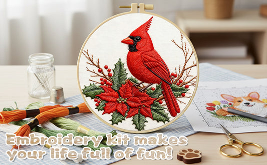 Cardinal - DIY Embroidery Cross Stitch Kit with Pattern Cotton Threads Needles Hoop 29x29CM/11.42x11.42in