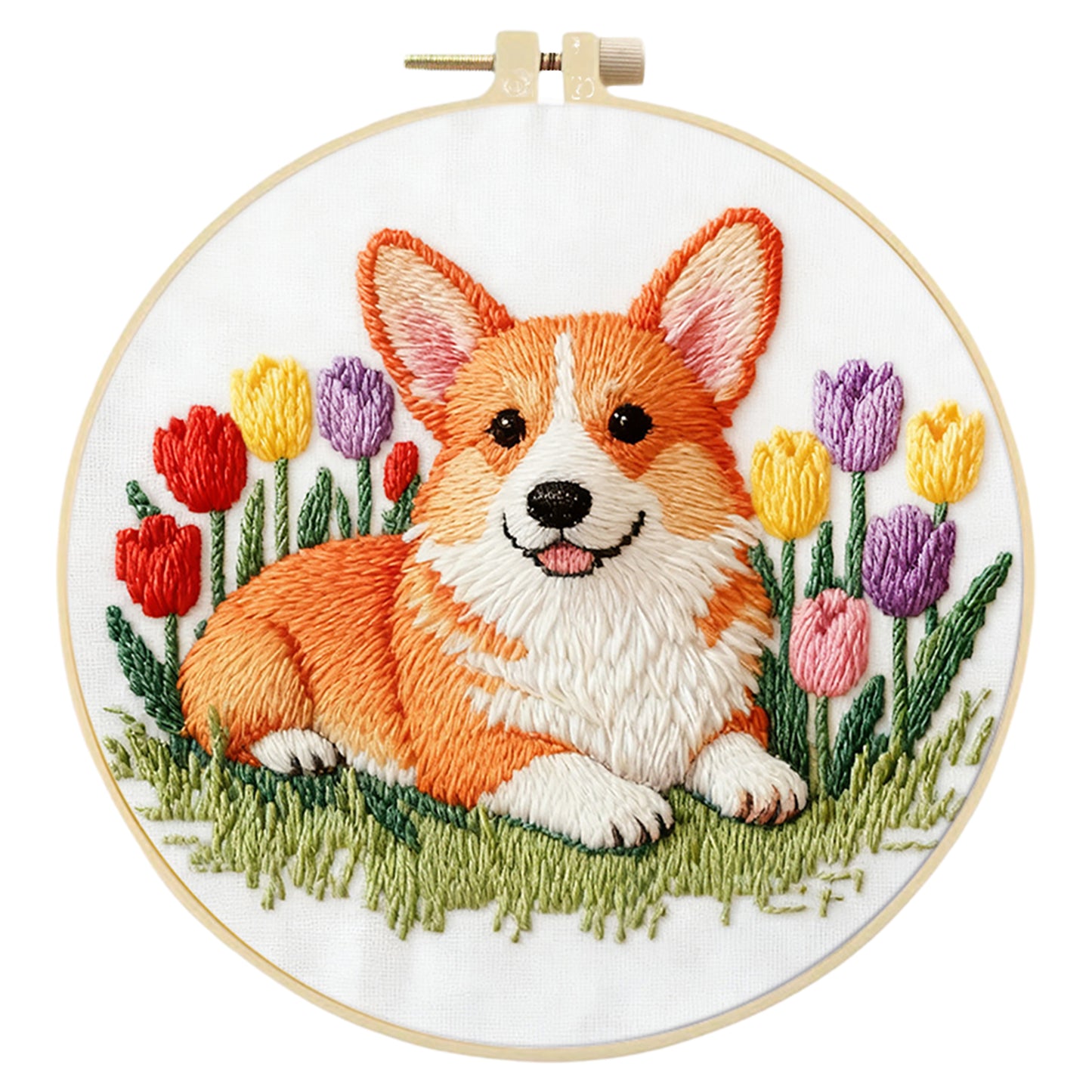 Corgi - DIY Embroidery Cross Stitch Kit with Pattern Cotton Threads Needles Hoop 29x29CM/11.42x11.42in