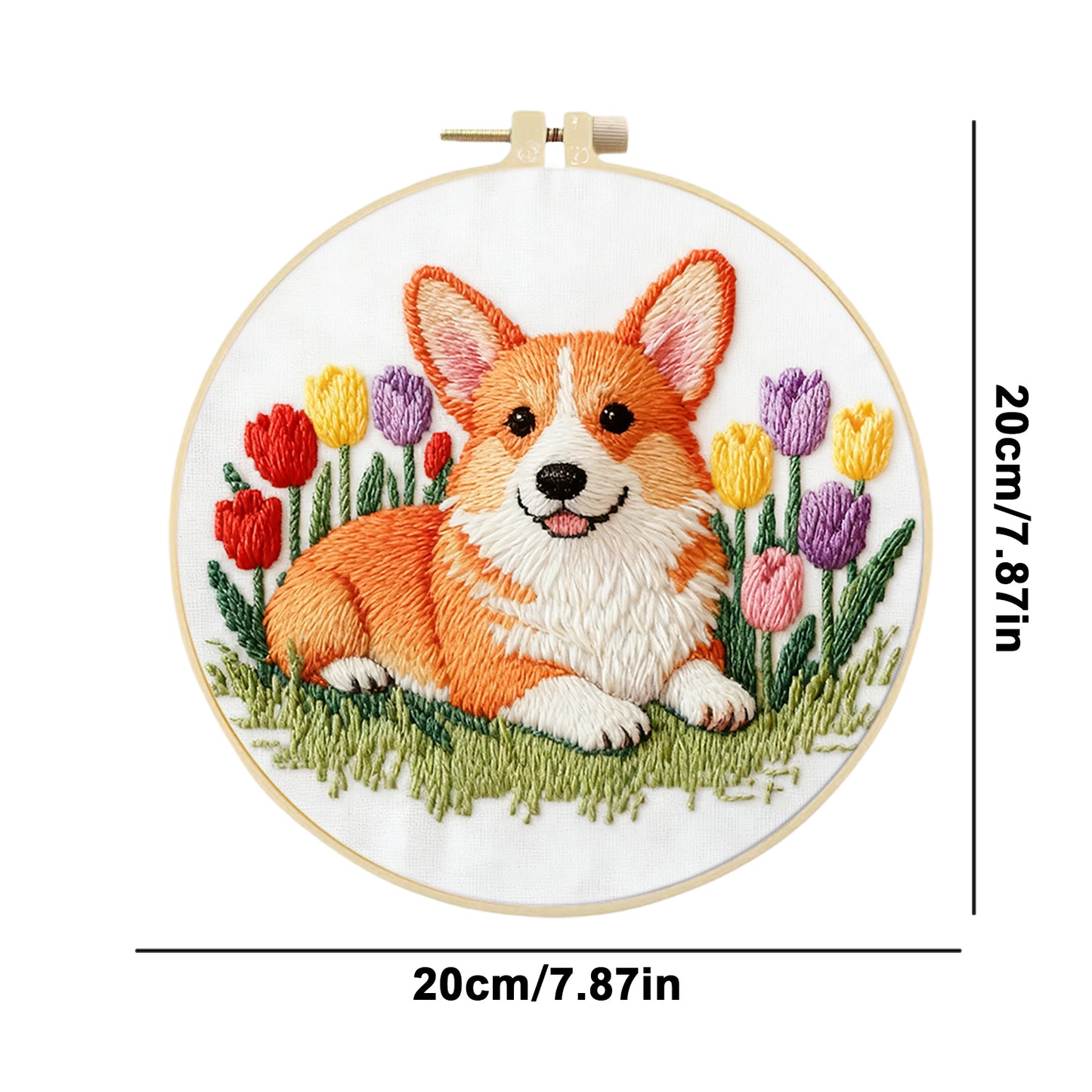 Corgi - DIY Embroidery Cross Stitch Kit with Pattern Cotton Threads Needles Hoop 29x29CM/11.42x11.42in