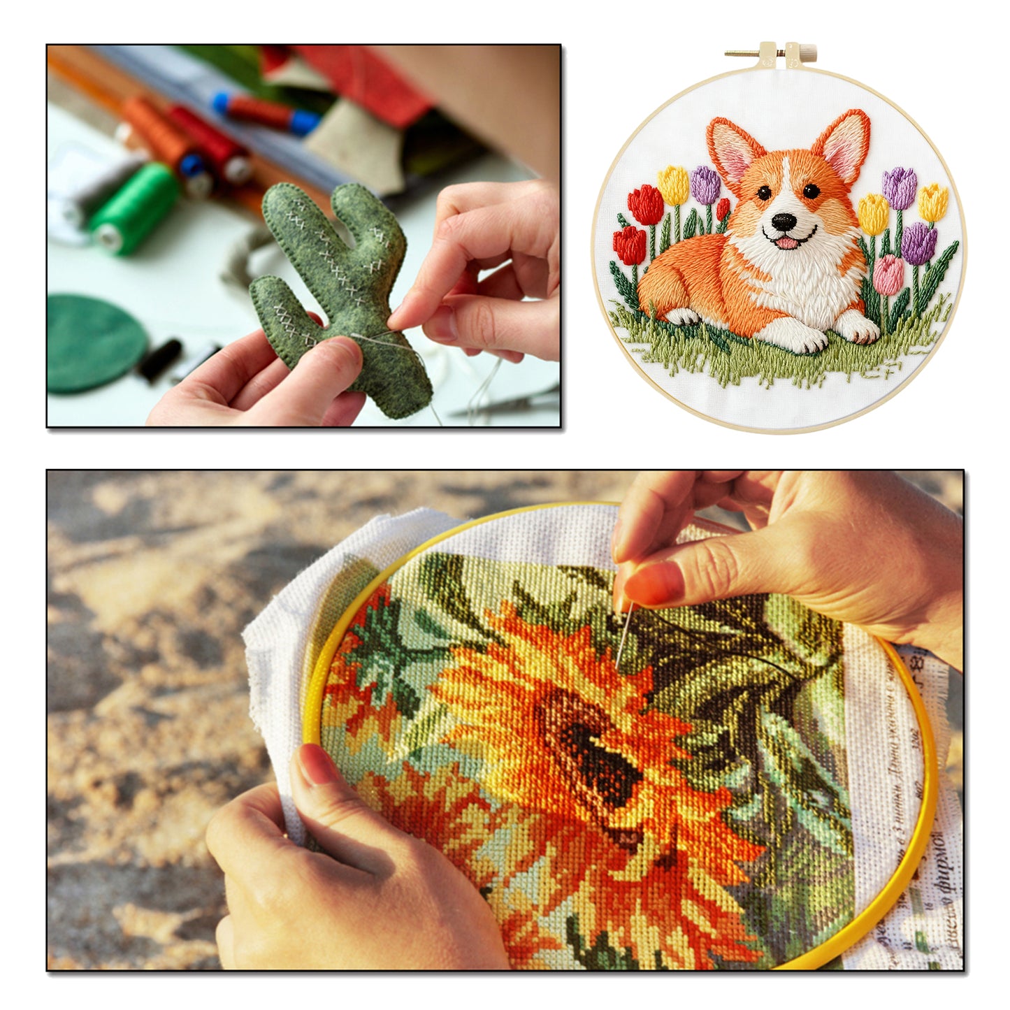 Corgi - DIY Embroidery Cross Stitch Kit with Pattern Cotton Threads Needles Hoop 29x29CM/11.42x11.42in