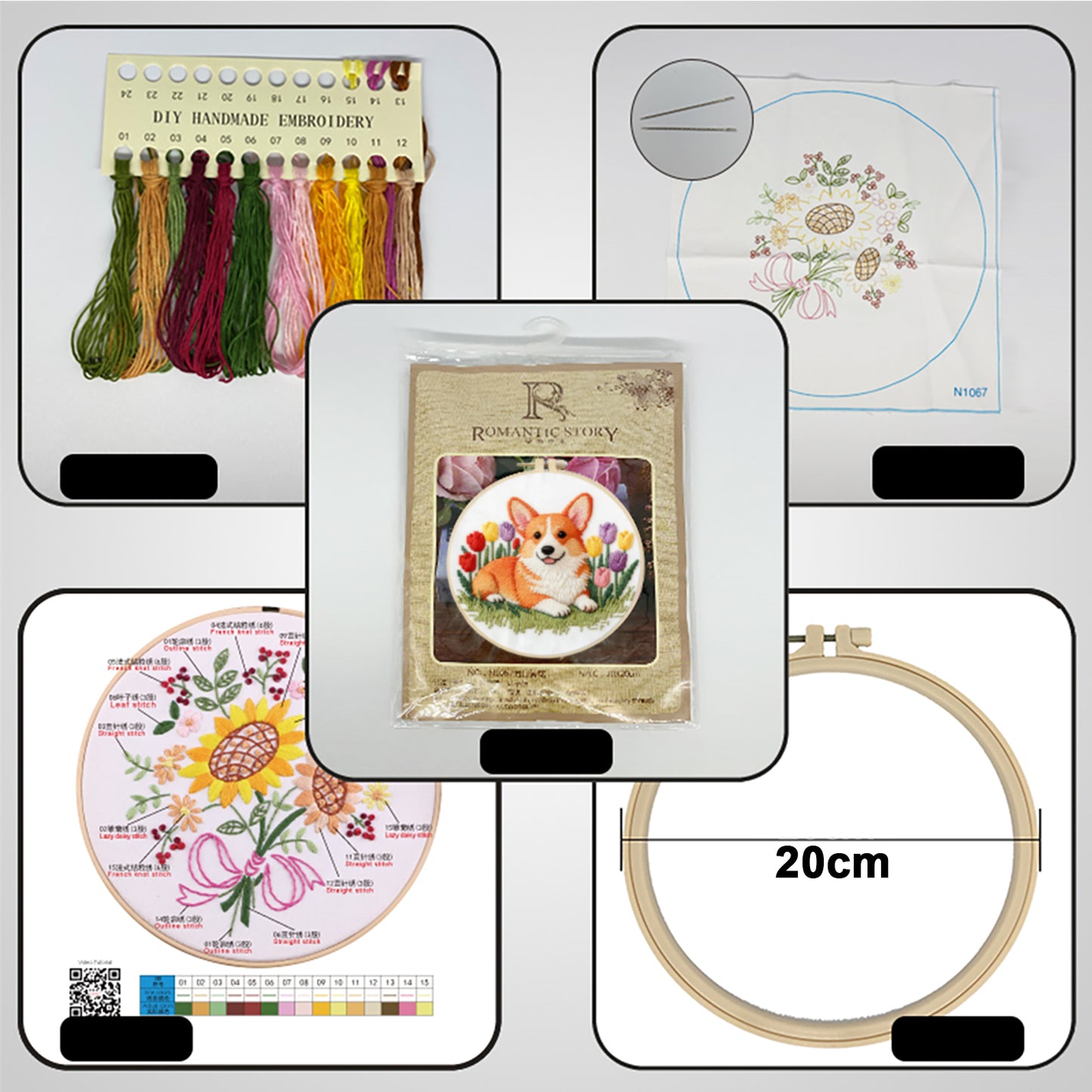 Corgi - DIY Embroidery Cross Stitch Kit with Pattern Cotton Threads Needles Hoop 29x29CM/11.42x11.42in
