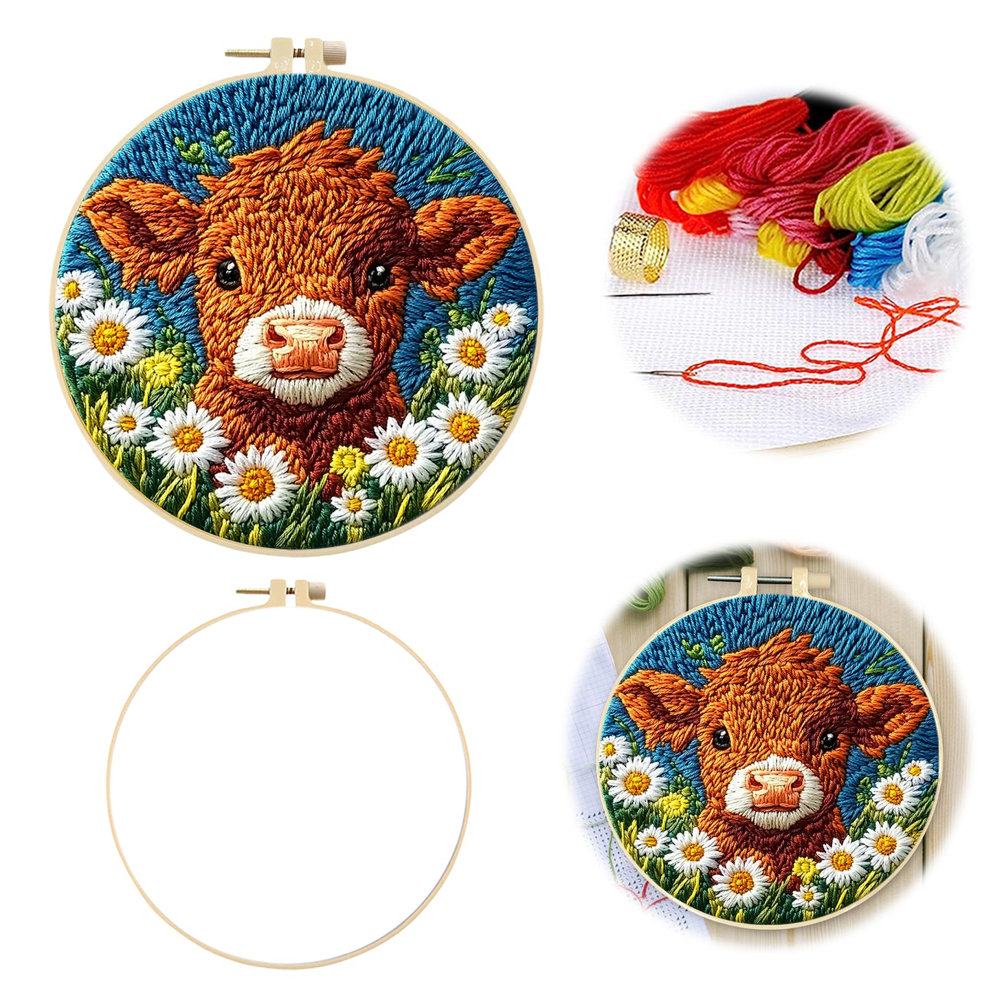 Consume Cattle - DIY Embroidery Cross Stitch Kit with Pattern Cotton Threads Needles Hoop 29x29CM/11.42x11.42in