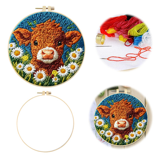 Consume Cattle - DIY Embroidery Cross Stitch Kit with Pattern Cotton Threads Needles Hoop 29x29CM/11.42x11.42in