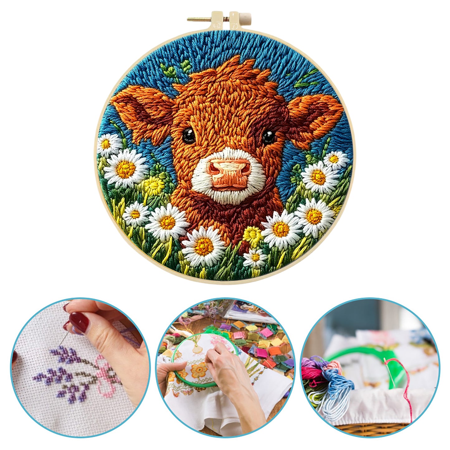 Consume Cattle - DIY Embroidery Cross Stitch Kit with Pattern Cotton Threads Needles Hoop 29x29CM/11.42x11.42in