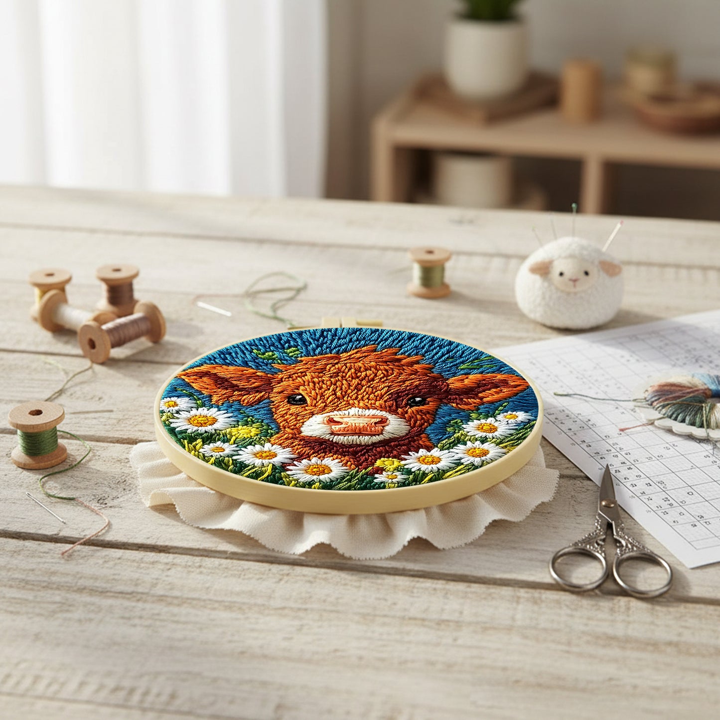 Consume Cattle - DIY Embroidery Cross Stitch Kit with Pattern Cotton Threads Needles Hoop 29x29CM/11.42x11.42in