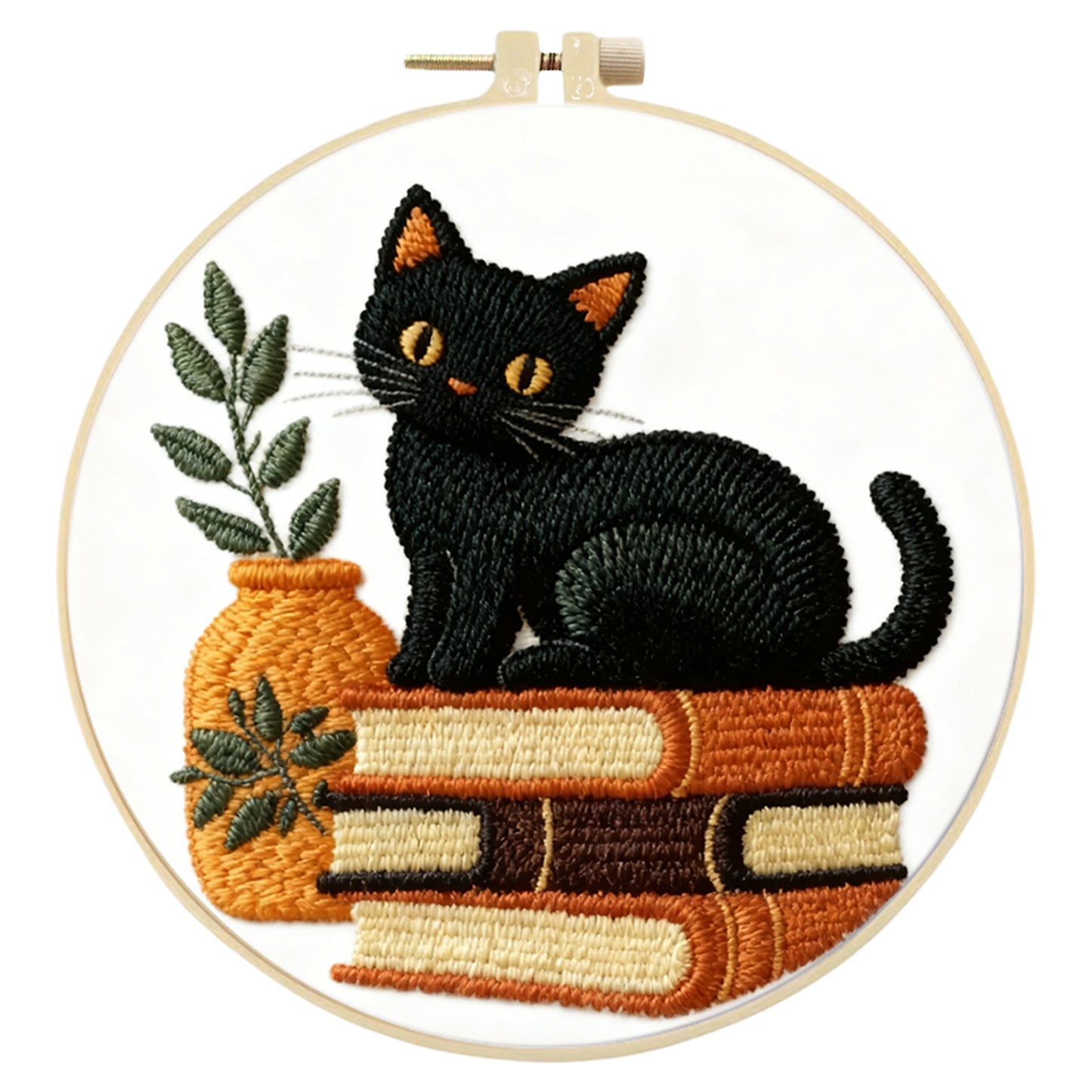 Black Cat - DIY Embroidery Cross Stitch Kit with Pattern Cotton Threads Needles Hoop 29x29CM/11.42x11.42in