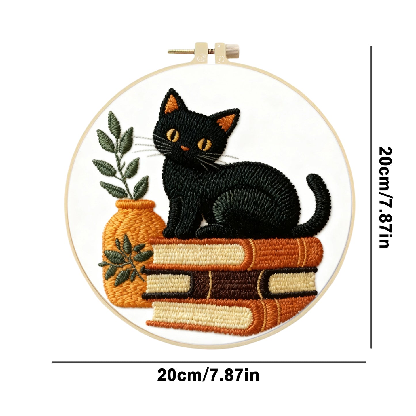 Black Cat - DIY Embroidery Cross Stitch Kit with Pattern Cotton Threads Needles Hoop 29x29CM/11.42x11.42in