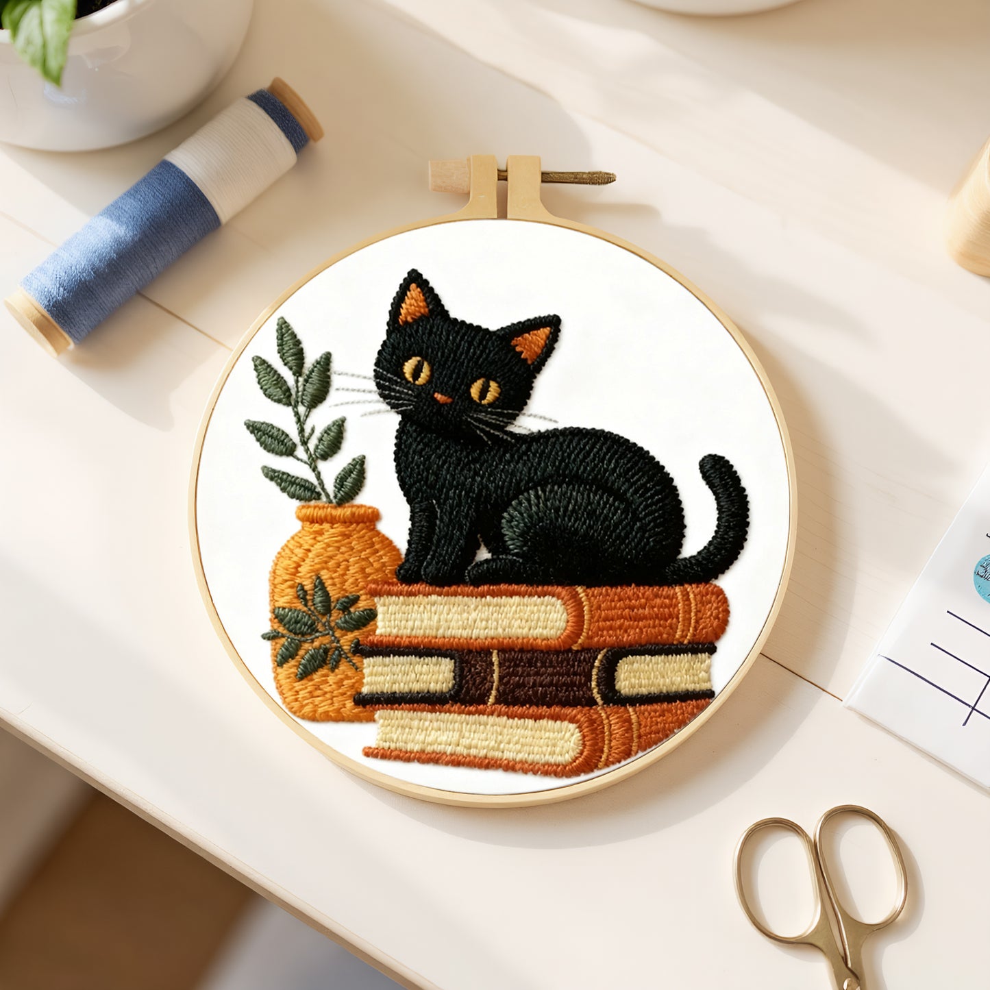 Black Cat - DIY Embroidery Cross Stitch Kit with Pattern Cotton Threads Needles Hoop 29x29CM/11.42x11.42in