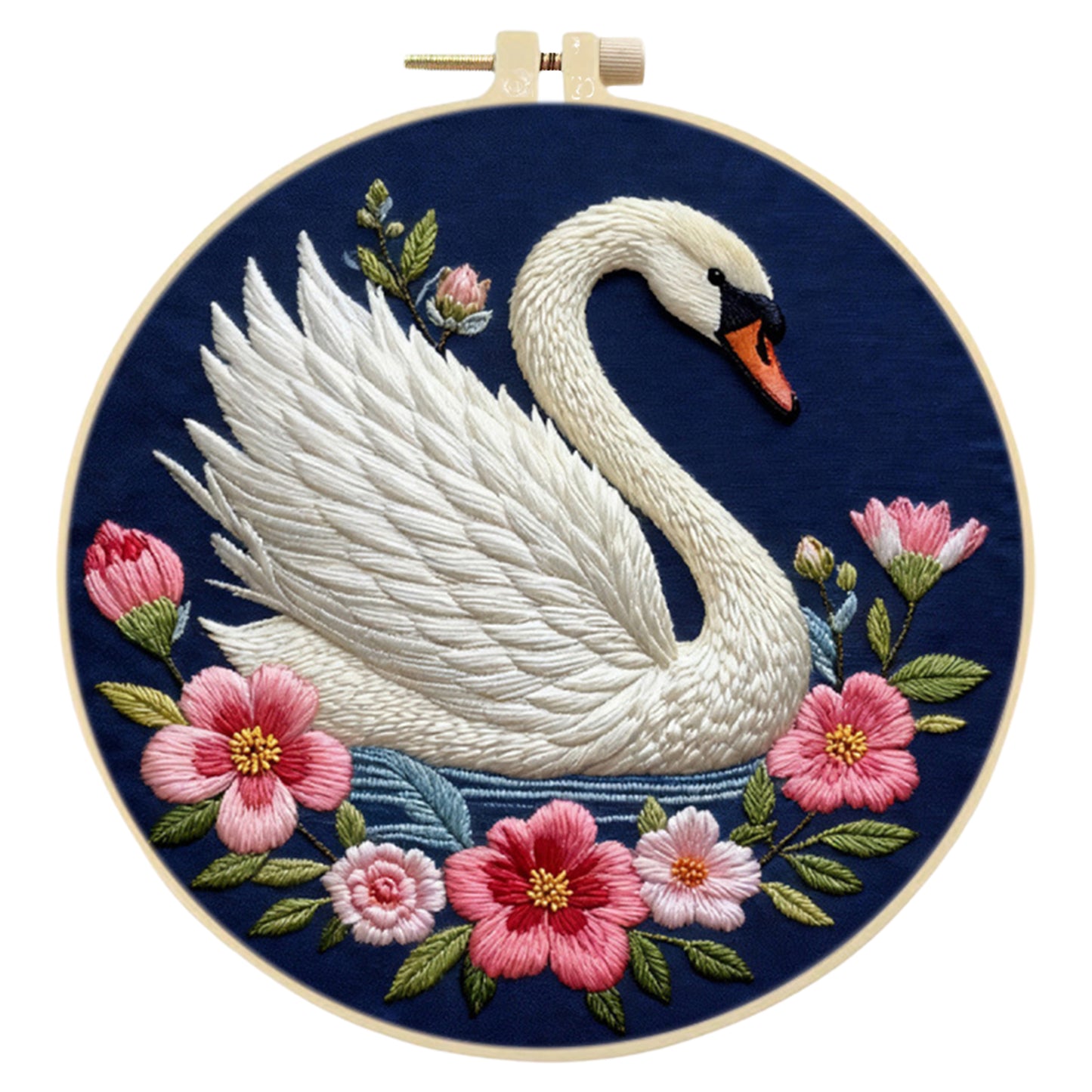 Swan - DIY Embroidery Cross Stitch Kit with Pattern Cotton Threads Needles Hoop 29x29CM/11.42x11.42in