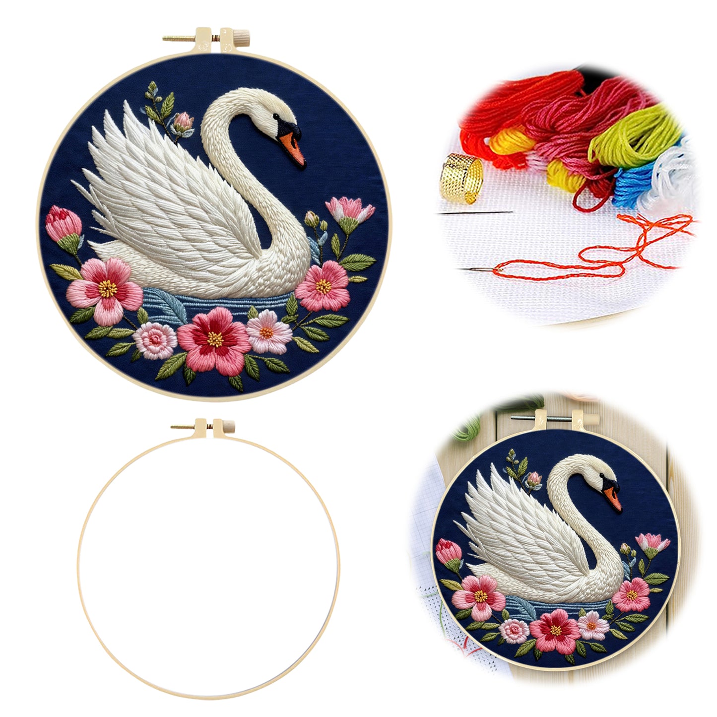 Swan - DIY Embroidery Cross Stitch Kit with Pattern Cotton Threads Needles Hoop 29x29CM/11.42x11.42in
