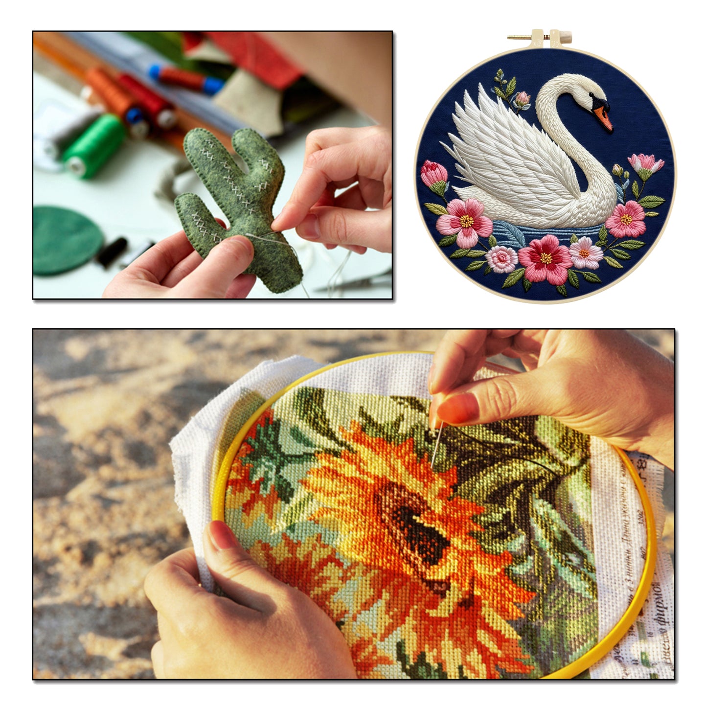 Swan - DIY Embroidery Cross Stitch Kit with Pattern Cotton Threads Needles Hoop 29x29CM/11.42x11.42in
