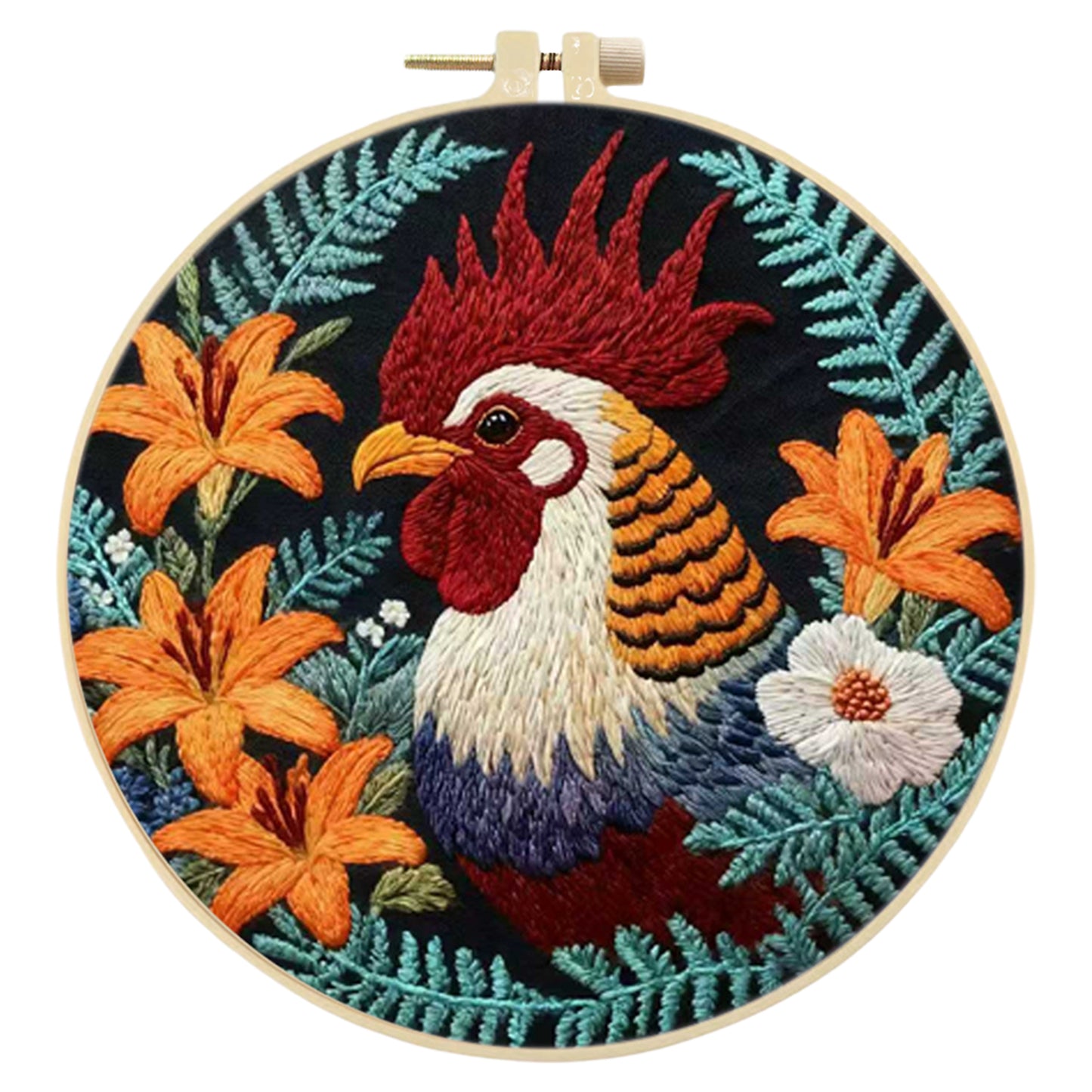 Rooster - DIY Embroidery Cross Stitch Kit with Pattern Cotton Threads Needles Hoop 29x29CM/11.42x11.42in