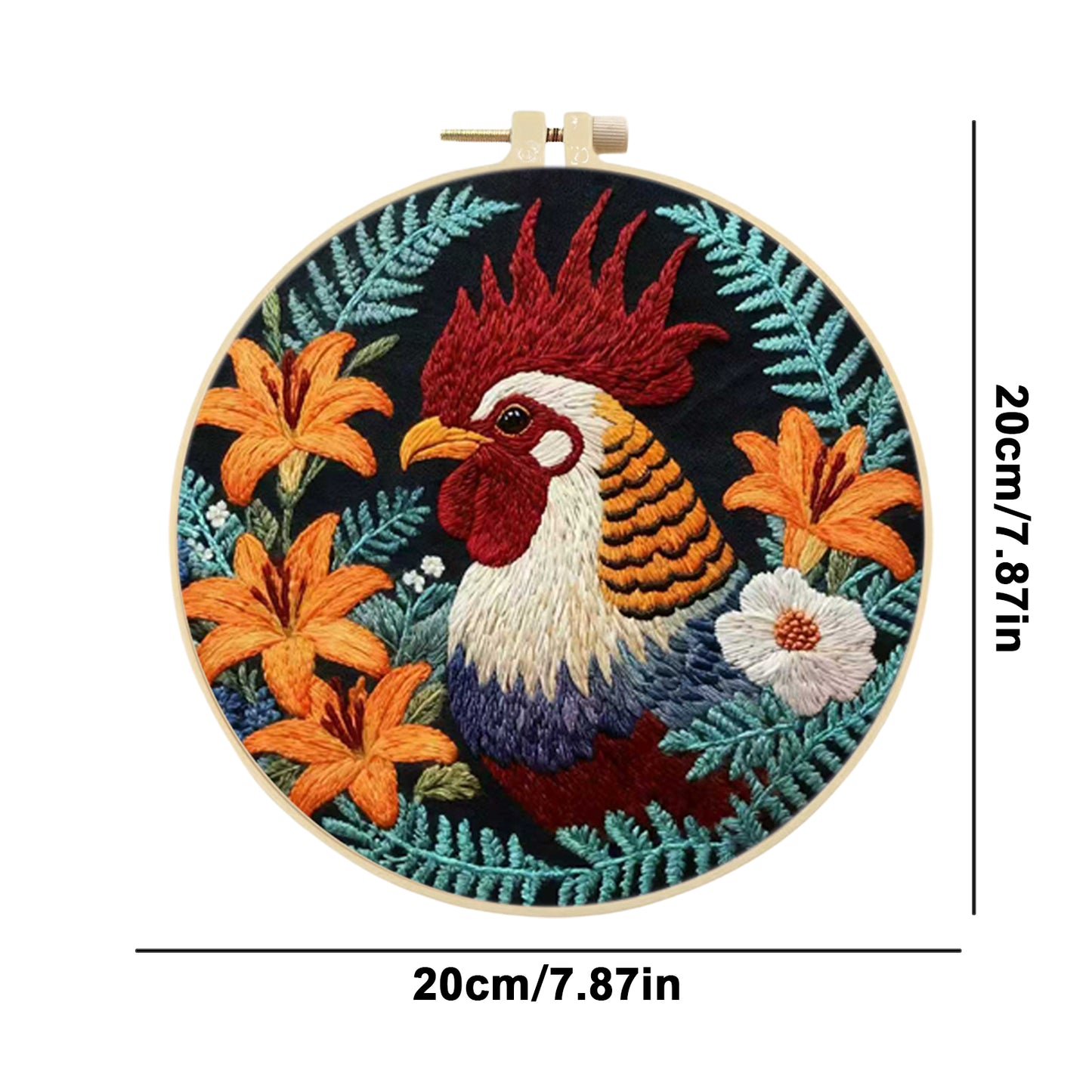 Rooster - DIY Embroidery Cross Stitch Kit with Pattern Cotton Threads Needles Hoop 29x29CM/11.42x11.42in