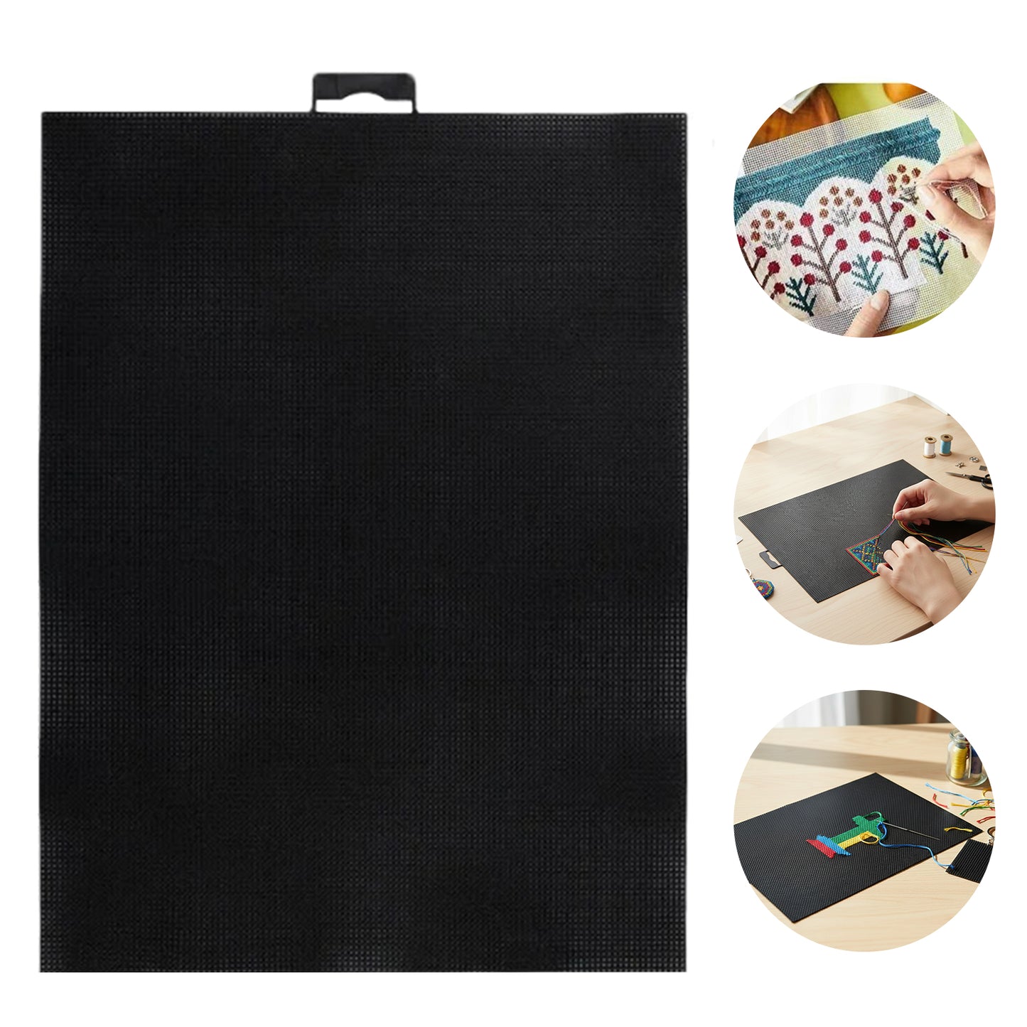 1PCS DIY 14CT Plastic Mesh Canvas Sheets 28x21CM for Crafts Crochet Knit (Black)