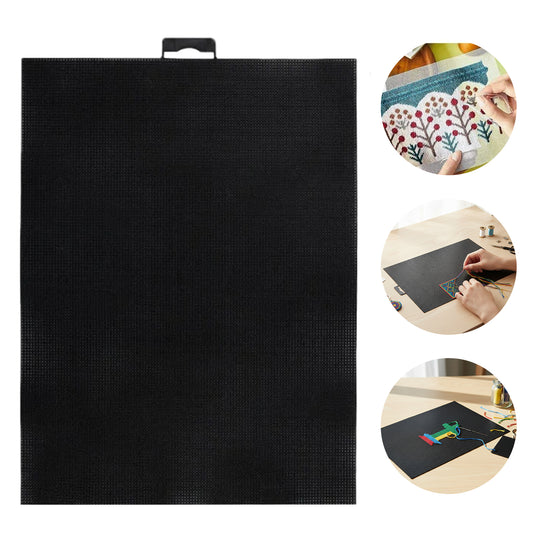 1PCS DIY 14CT Plastic Mesh Canvas Sheets 28x21CM for Crafts Crochet Knit (Black)
