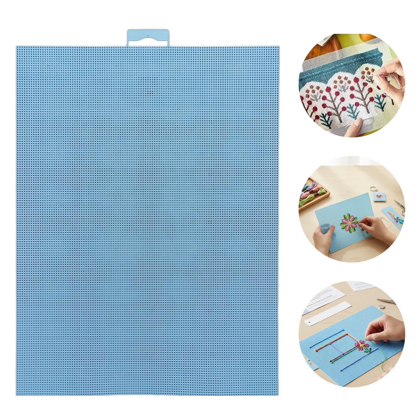 1PCS DIY 14CT Plastic Mesh Canvas Sheets 28x21CM for Crafts Crochet Knit (Blue)