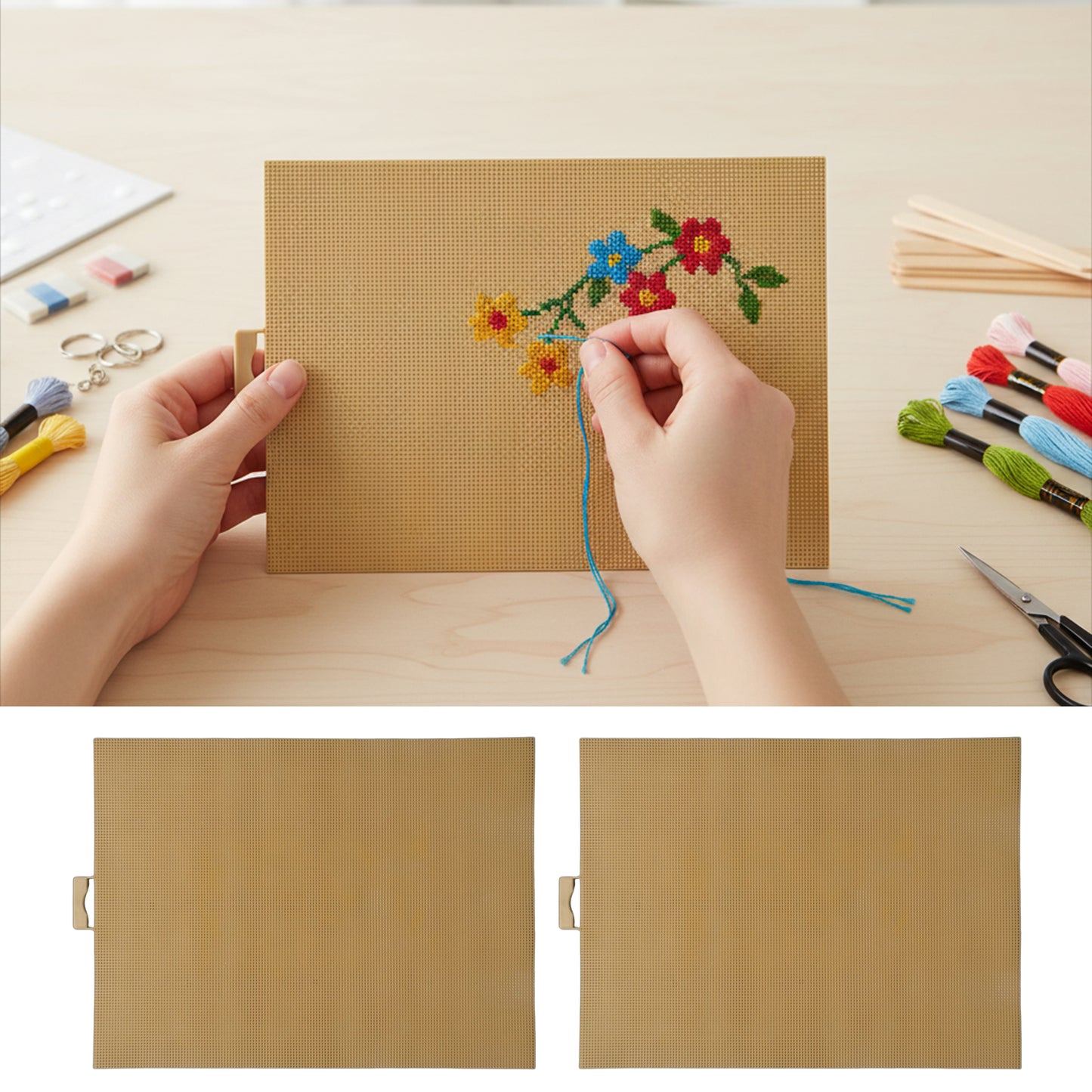 1PCS DIY 14CT Plastic Mesh Canvas Sheets 28x21CM for Crafts Crochet Knit (Yellow)