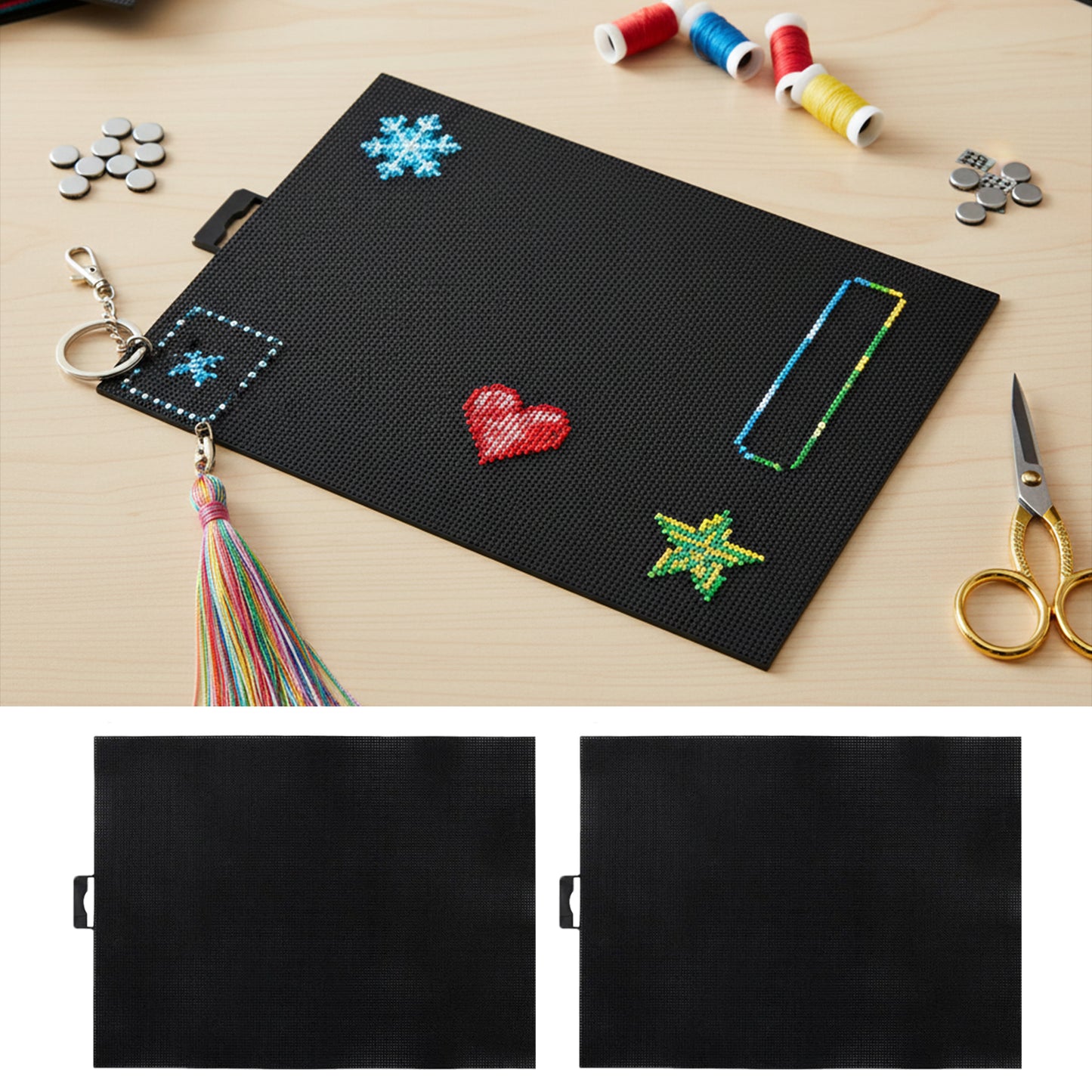 5PCS DIY 14CT Plastic Mesh Canvas Sheets 28x21CM for Crafts Crochet Knit (Black)