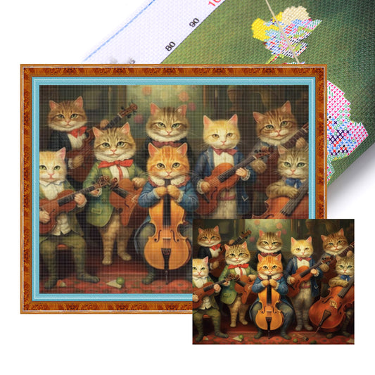 Cat Music Band - Full 11CT Stamped Cross Stitch 50x40CM - Huacan