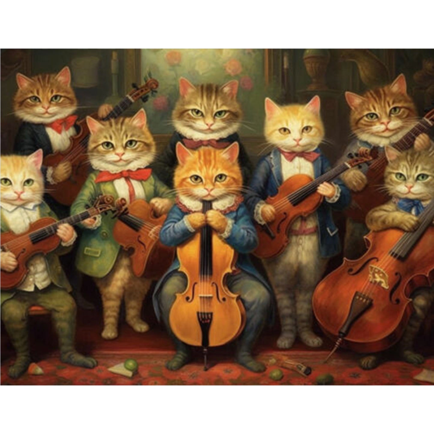 Cat Music Band - Full 11CT Stamped Cross Stitch 50x40CM - Huacan