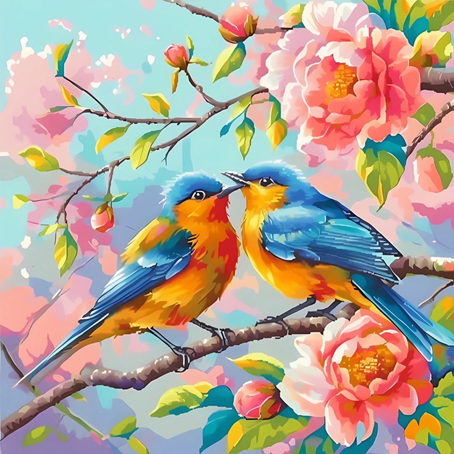 Bird On Branch - Full 11CT Stamped Cross Stitch 40x40CM - Huacan