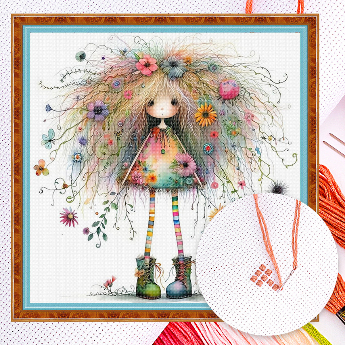 Quirky Girl - Full 14CT Counted Cross Stitch 40*40CM - Yishu