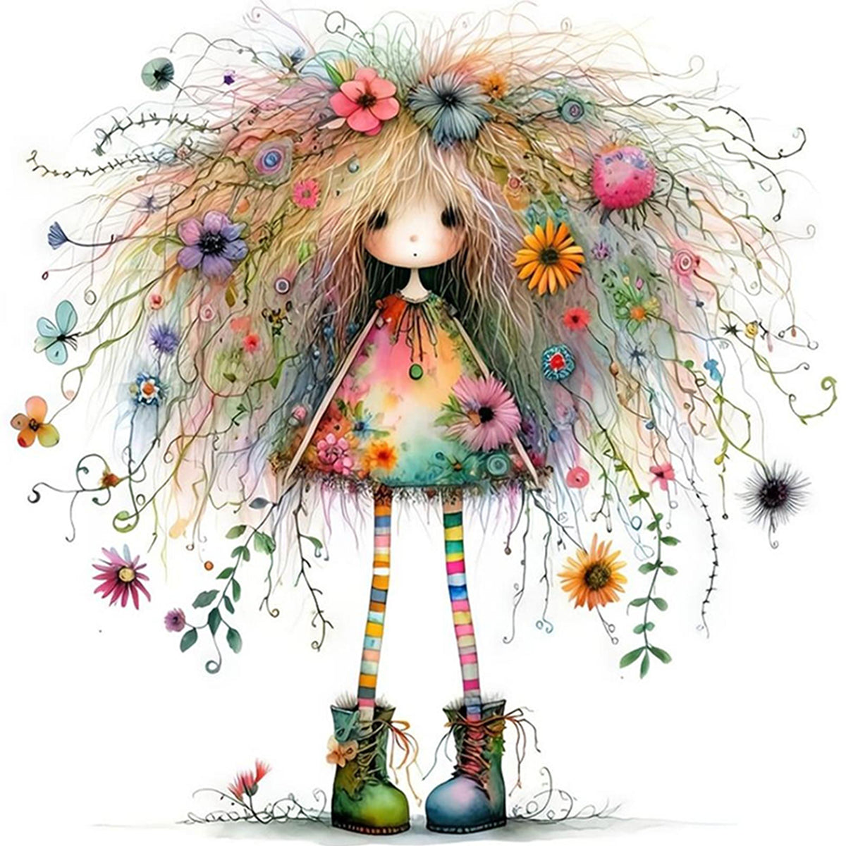 Quirky Girl - Full 14CT Counted Cross Stitch 40*40CM - Yishu