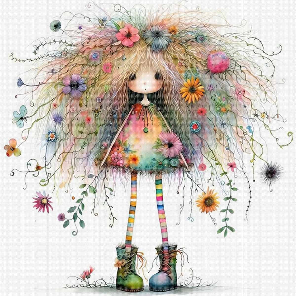 Quirky Girl - Full 14CT Counted Cross Stitch 40*40CM - Yishu