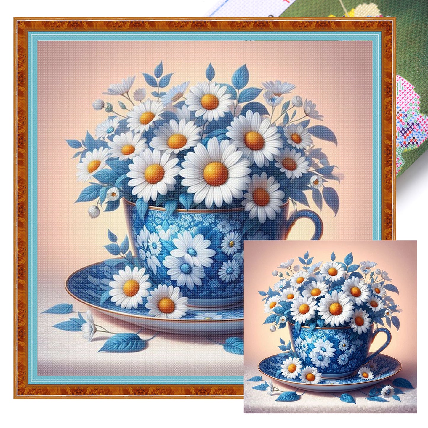 Daisy And Teacup - Full 11CT Stamped Cross Stitch 40x40CM - Huacan