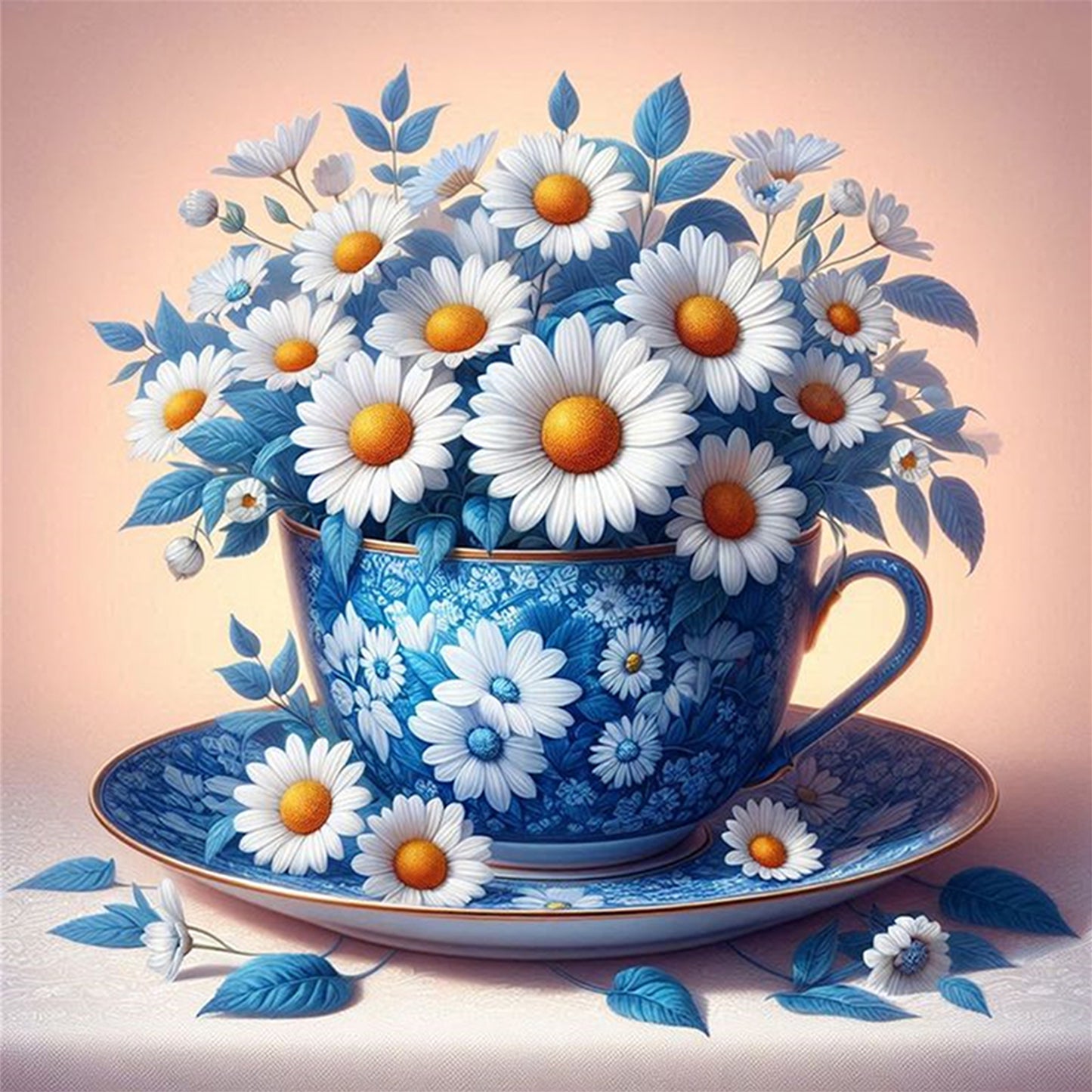 Daisy And Teacup - Full 11CT Stamped Cross Stitch 40x40CM - Huacan