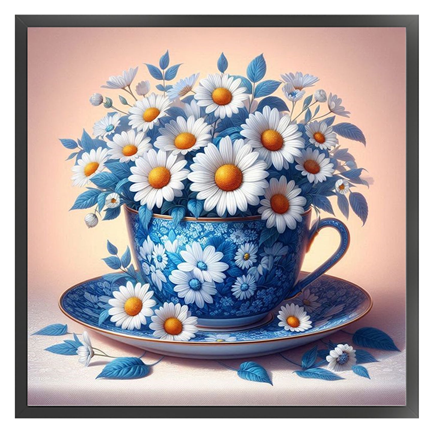 Daisy And Teacup - Full 11CT Stamped Cross Stitch 40x40CM - Huacan