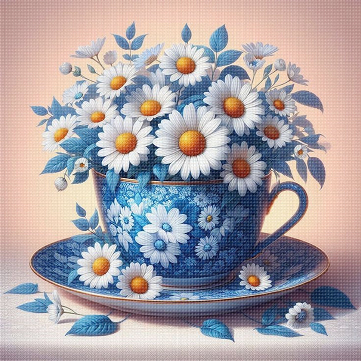 Daisy And Teacup - Full 11CT Stamped Cross Stitch 40x40CM - Huacan