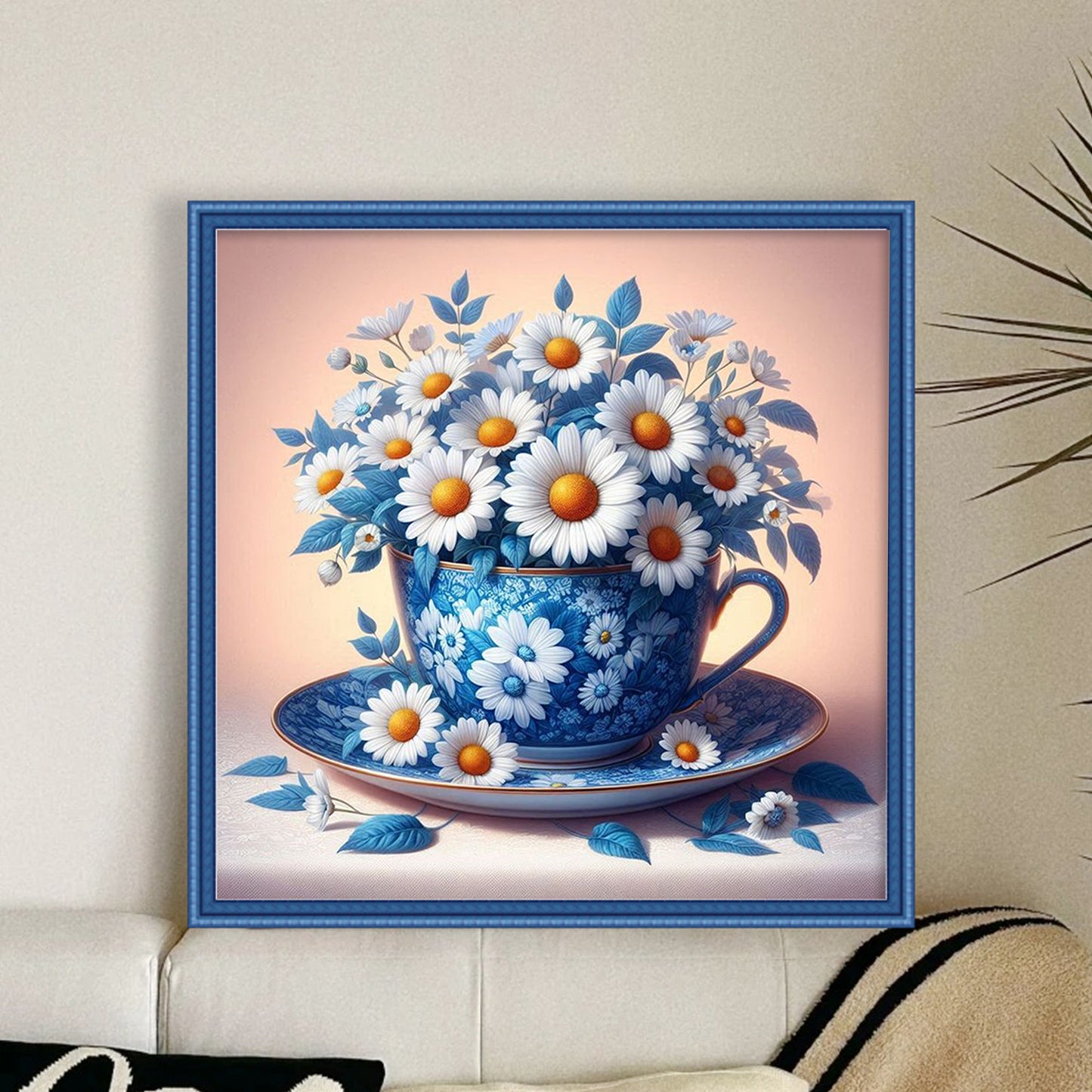 Daisy And Teacup - Full 11CT Stamped Cross Stitch 40x40CM - Huacan