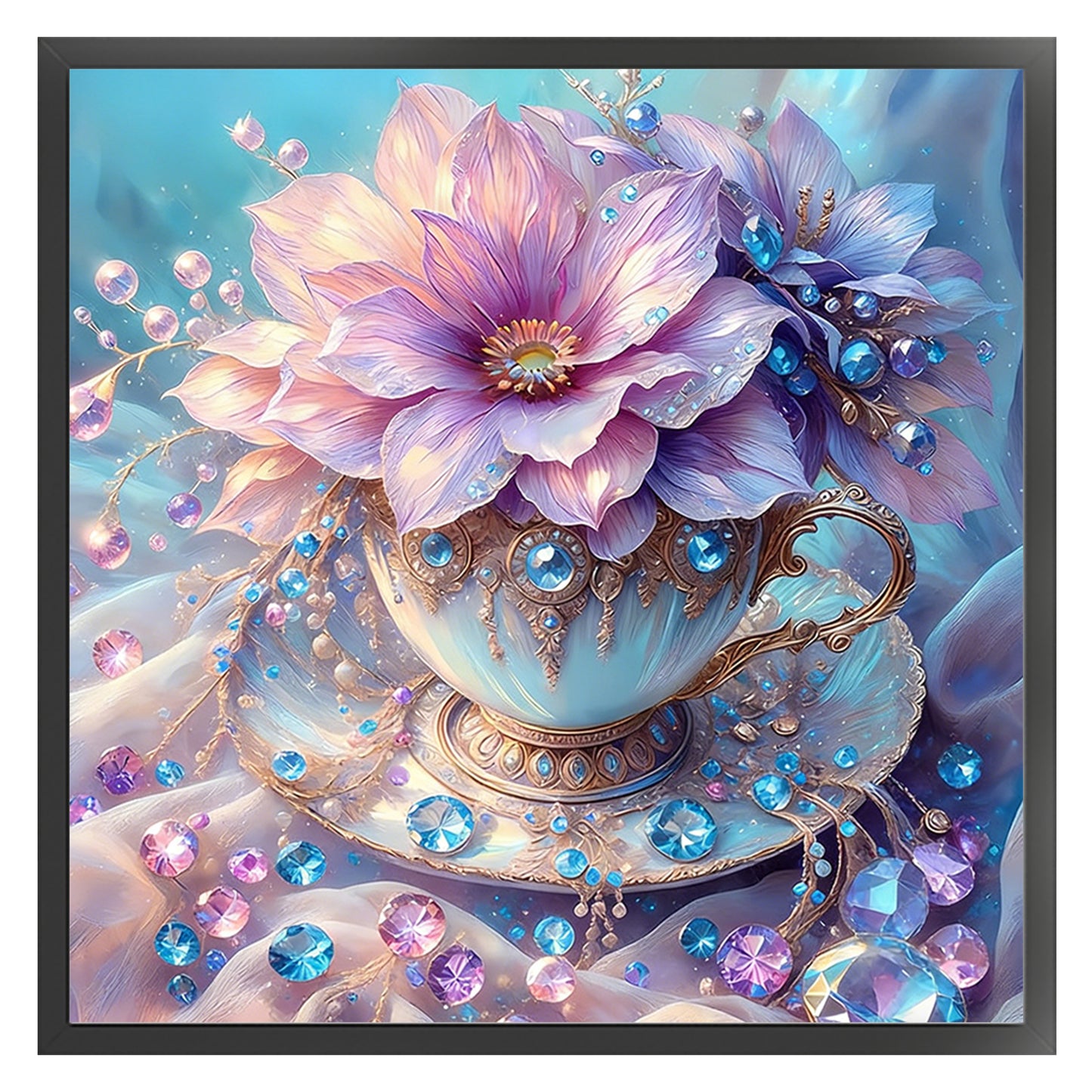 Diamond & Flower Teacup - Full 11CT Stamped Cross Stitch 40x40CM - Huacan