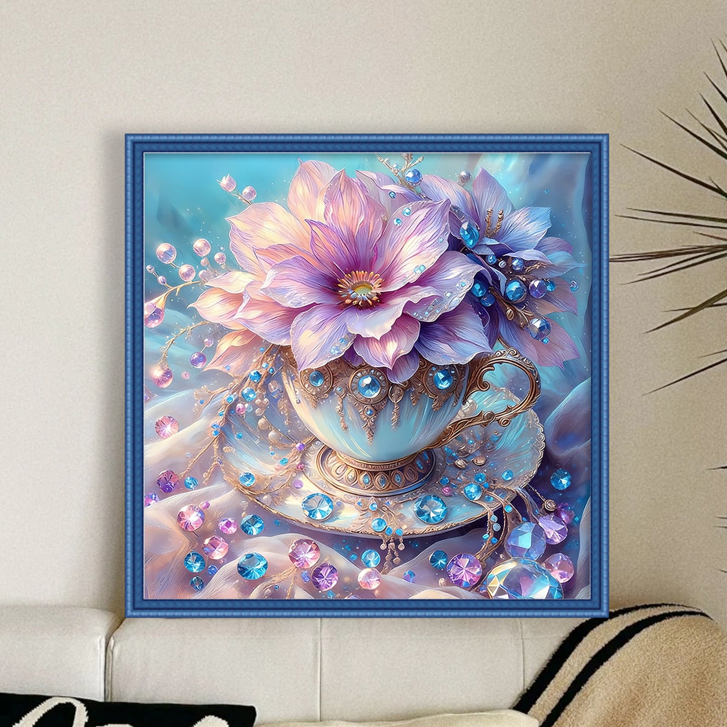 Diamond & Flower Teacup - Full 11CT Stamped Cross Stitch 40x40CM - Huacan