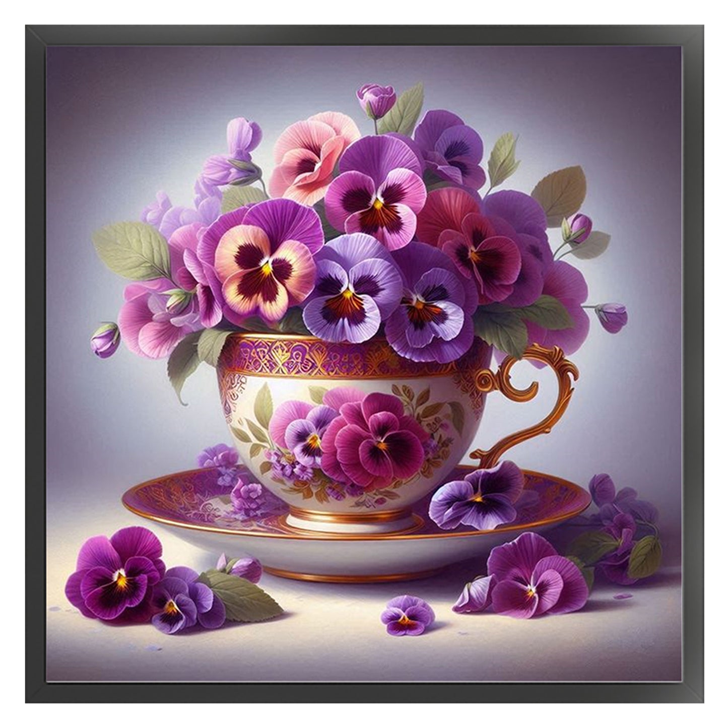 Pansy Teacup - Full 11CT Stamped Cross Stitch 40x40CM - Huacan
