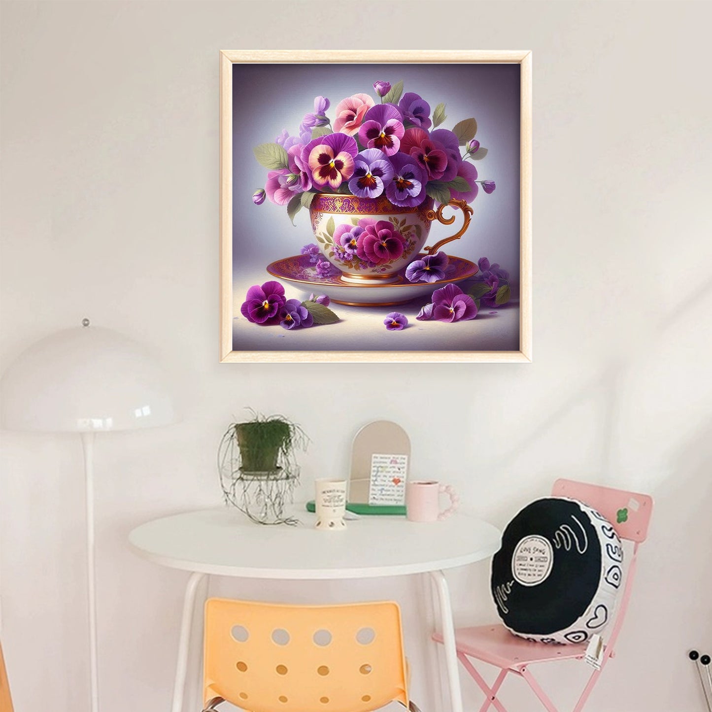 Pansy Teacup - Full 11CT Stamped Cross Stitch 40x40CM - Huacan