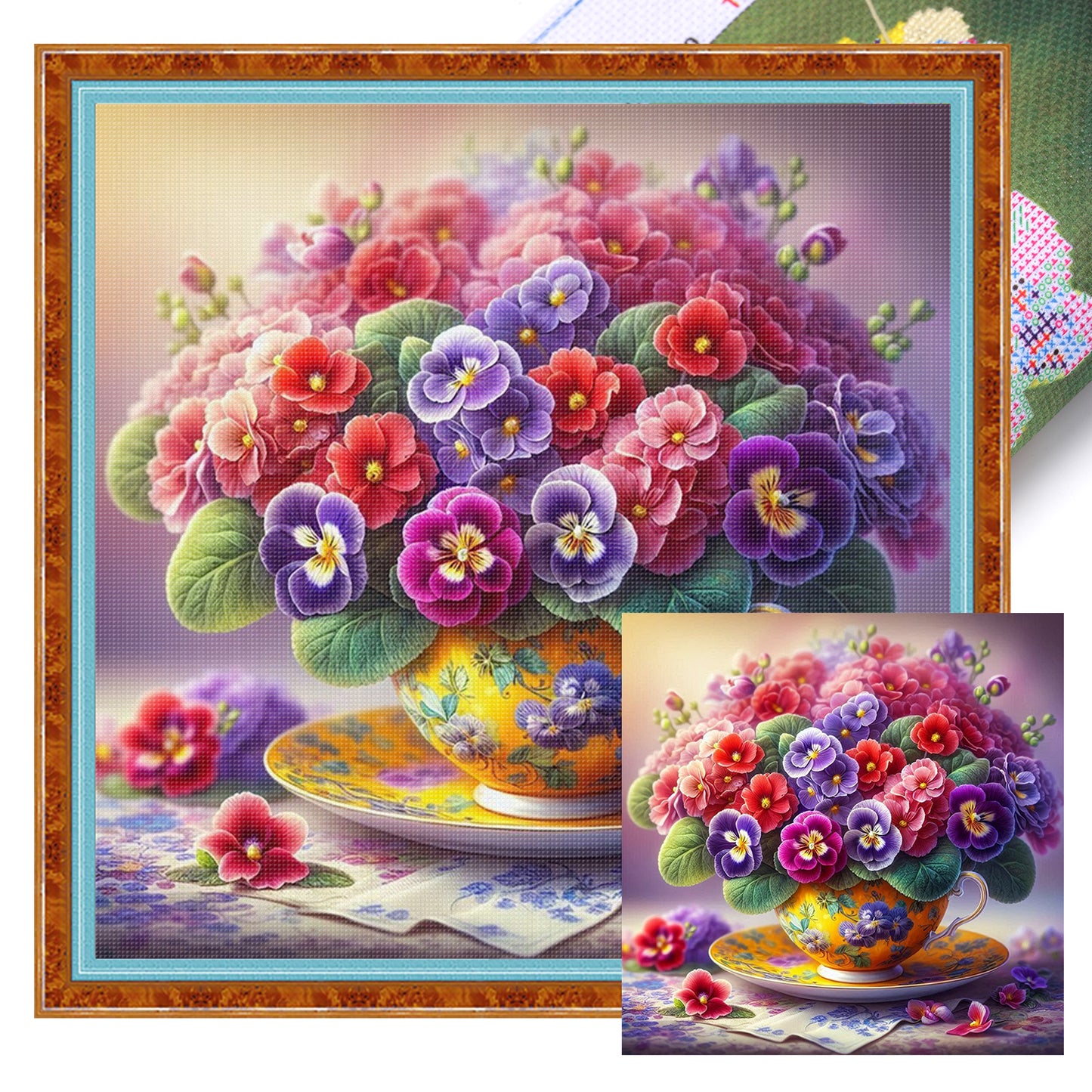 Flower Teacup - Full 11CT Stamped Cross Stitch 40x40CM - Huacan