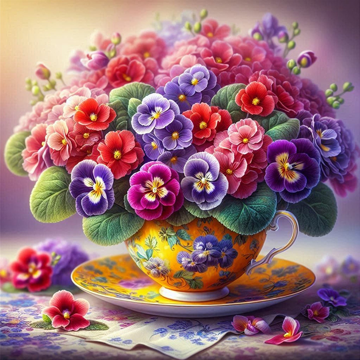 Flower Teacup - Full 11CT Stamped Cross Stitch 40x40CM - Huacan