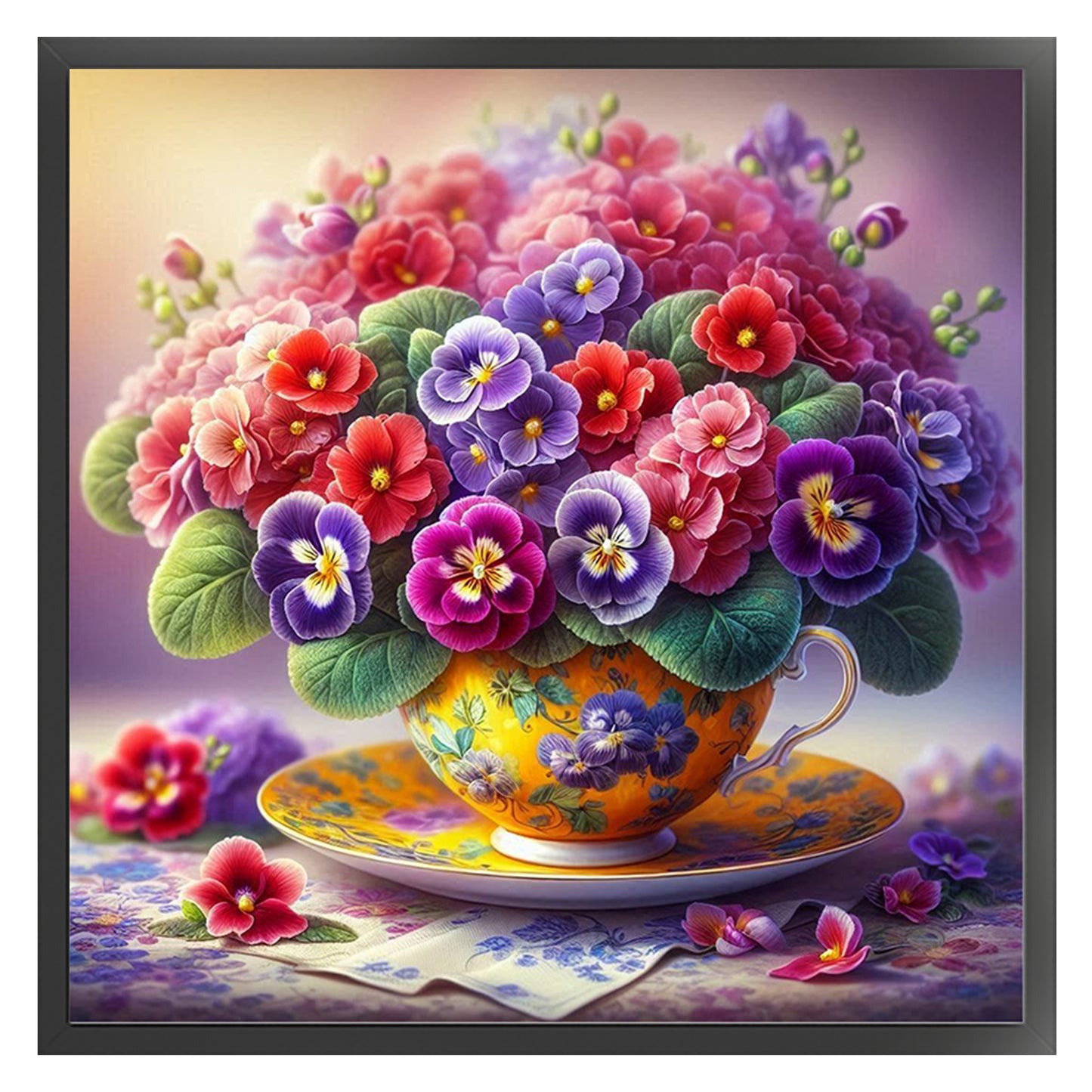 Flower Teacup - Full 11CT Stamped Cross Stitch 40x40CM - Huacan