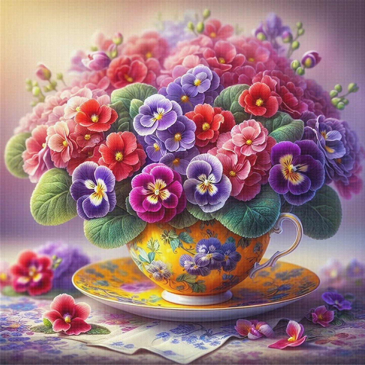 Flower Teacup - Full 11CT Stamped Cross Stitch 40x40CM - Huacan